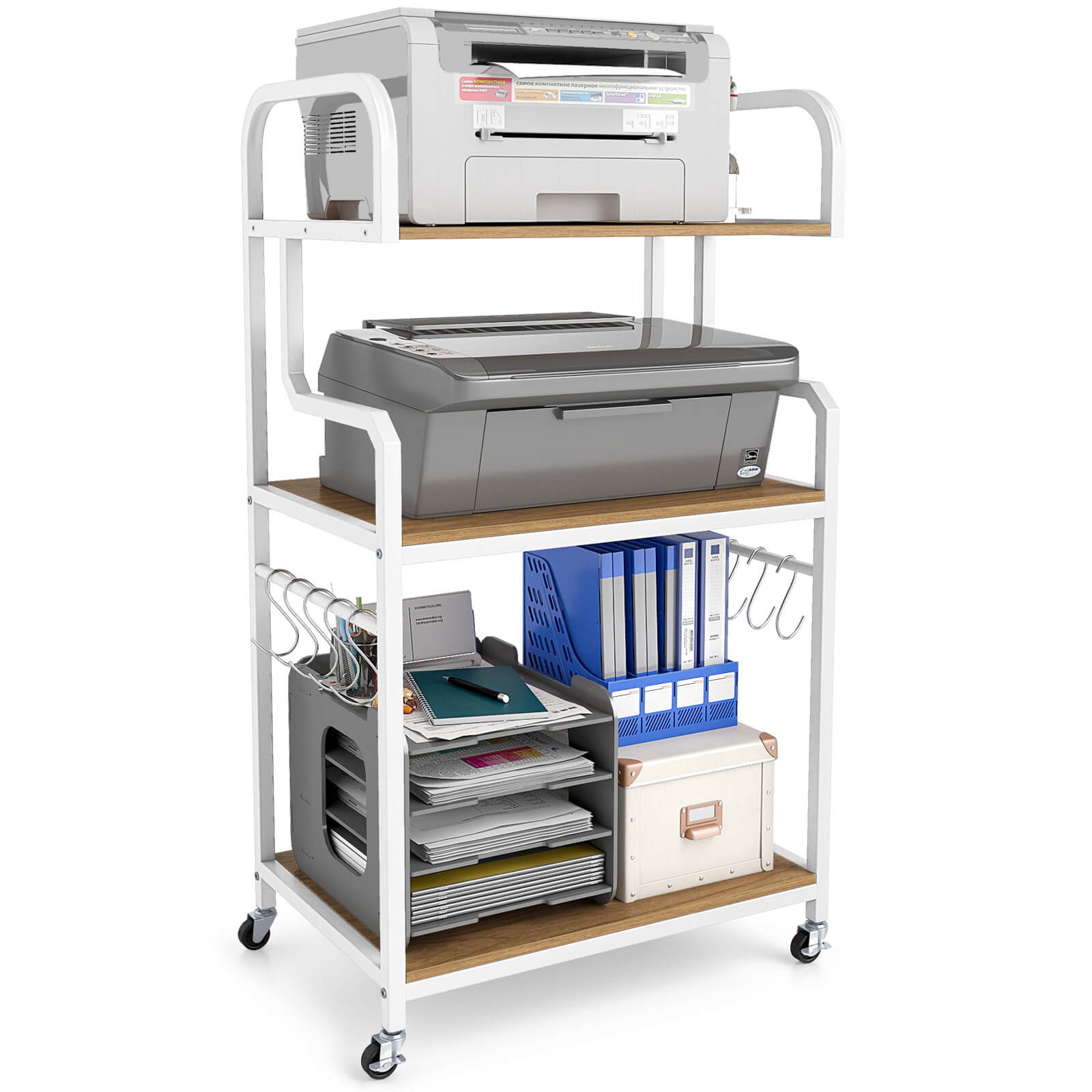 3-Tier Rolling Printer Stand Home Office Large Printer Cart with Storage Shelves