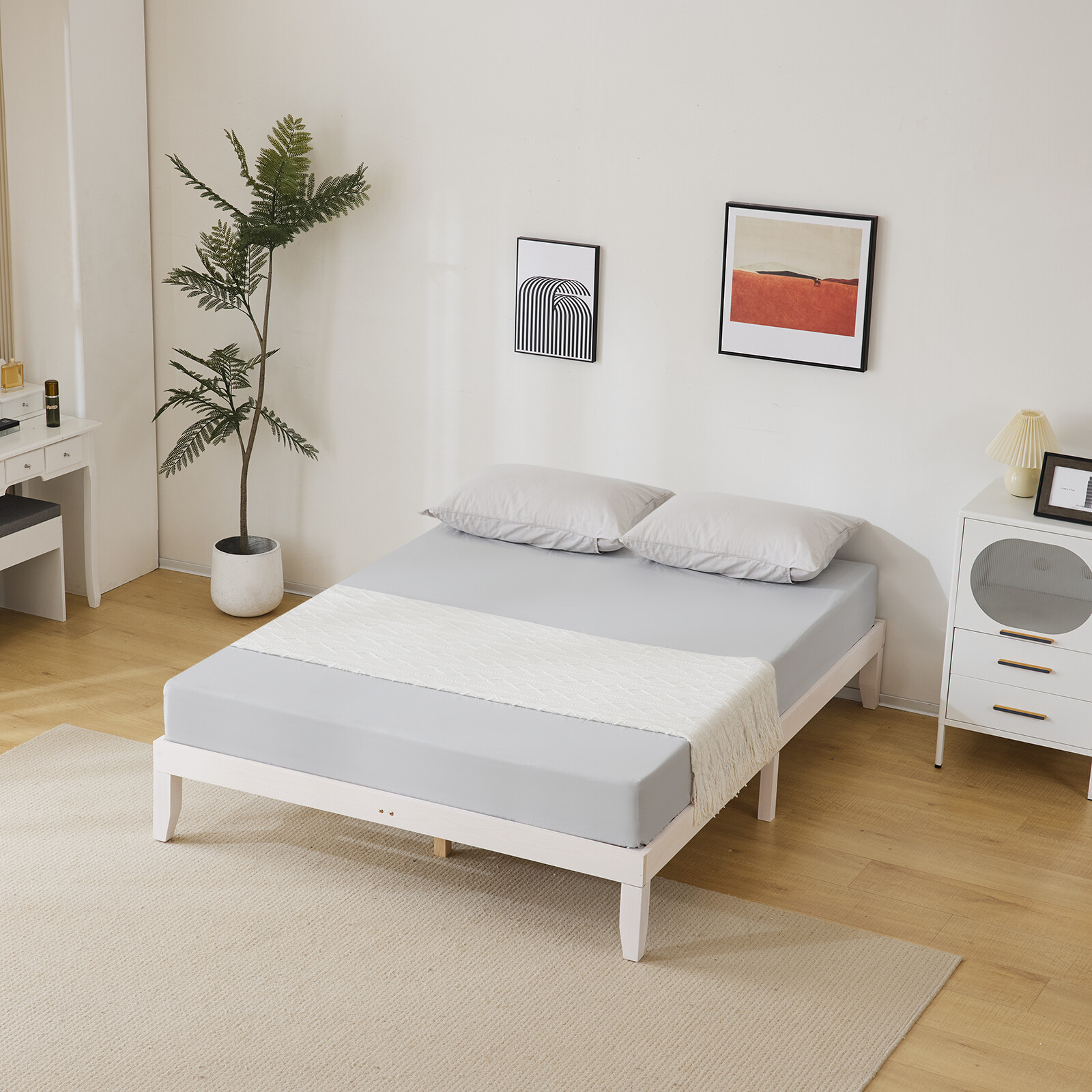 Twin/Full/Queen/King Size Bed Frame Deluxe Natural Solid Pine Wood Platform Bed