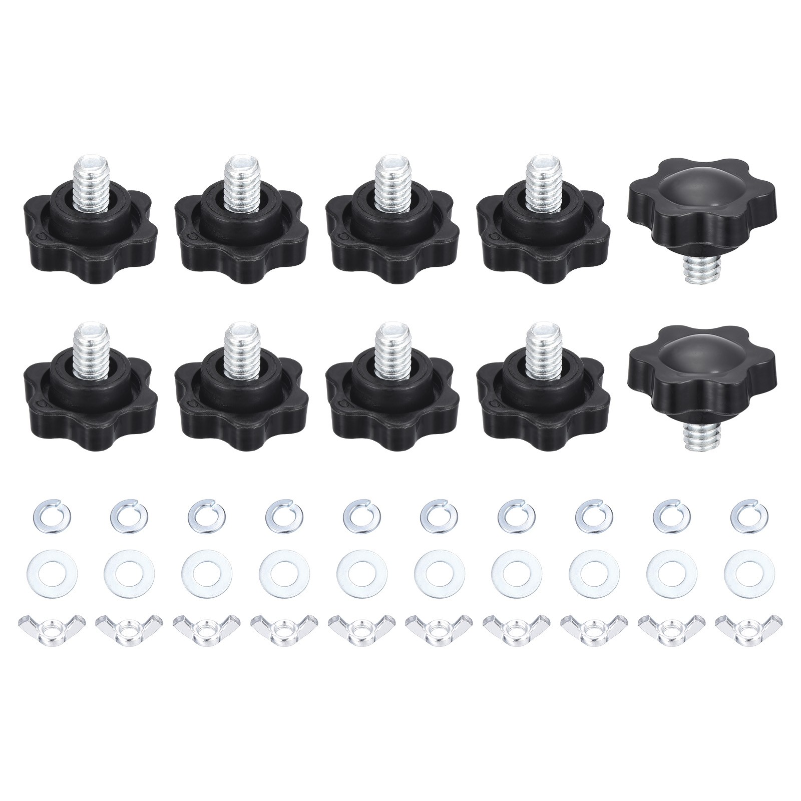 10Pcs 1/4″-20 Star Knobs 1″ Head 0.3″ Stud Thread Knob W/ T-Nuts & Washers Kit