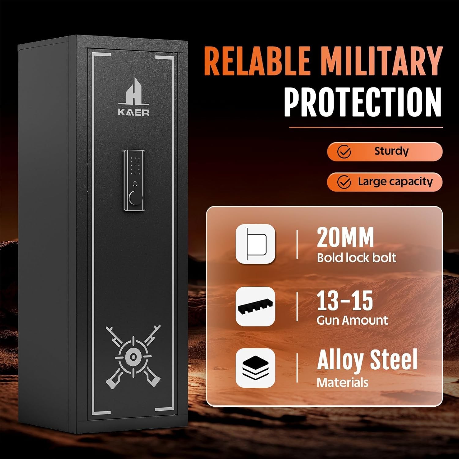 13-15 Gun Rifle Safe Biometric Anti-Theft Heavy Duty Long Gun Cabinet with Alarm