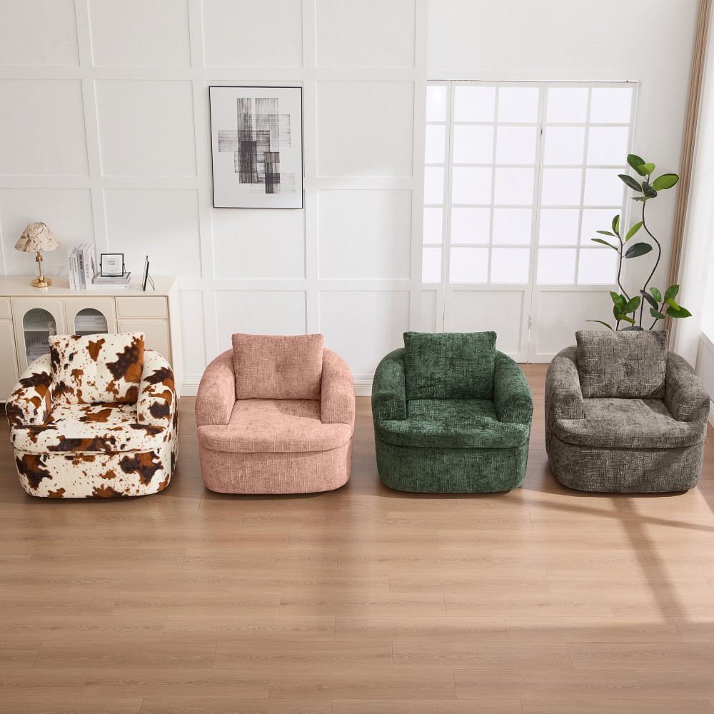 36.6 in Swivel Round Chair with Duallayer Cushion Design for Living Room Bedroom