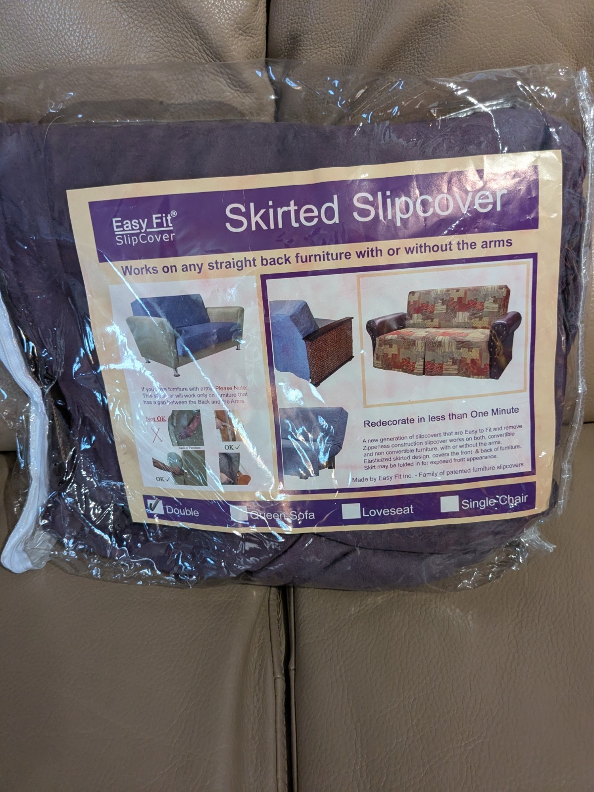 Easy Fit Skirted Slipcover for Loveseat/Small Couch Purple Smooth Shiny Finish