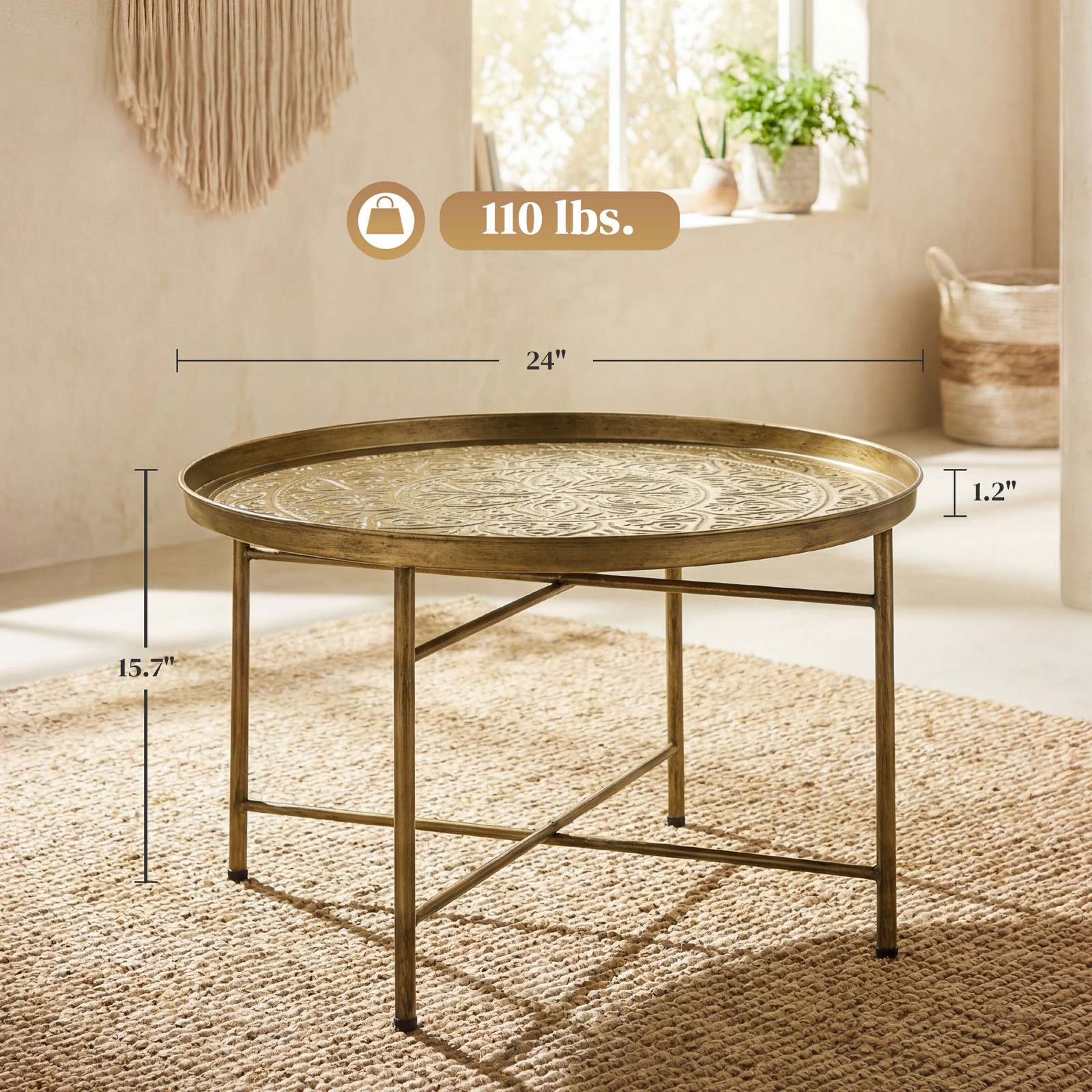 HOMCOM 24″ Round Coffee Table, Gold, Refurbished