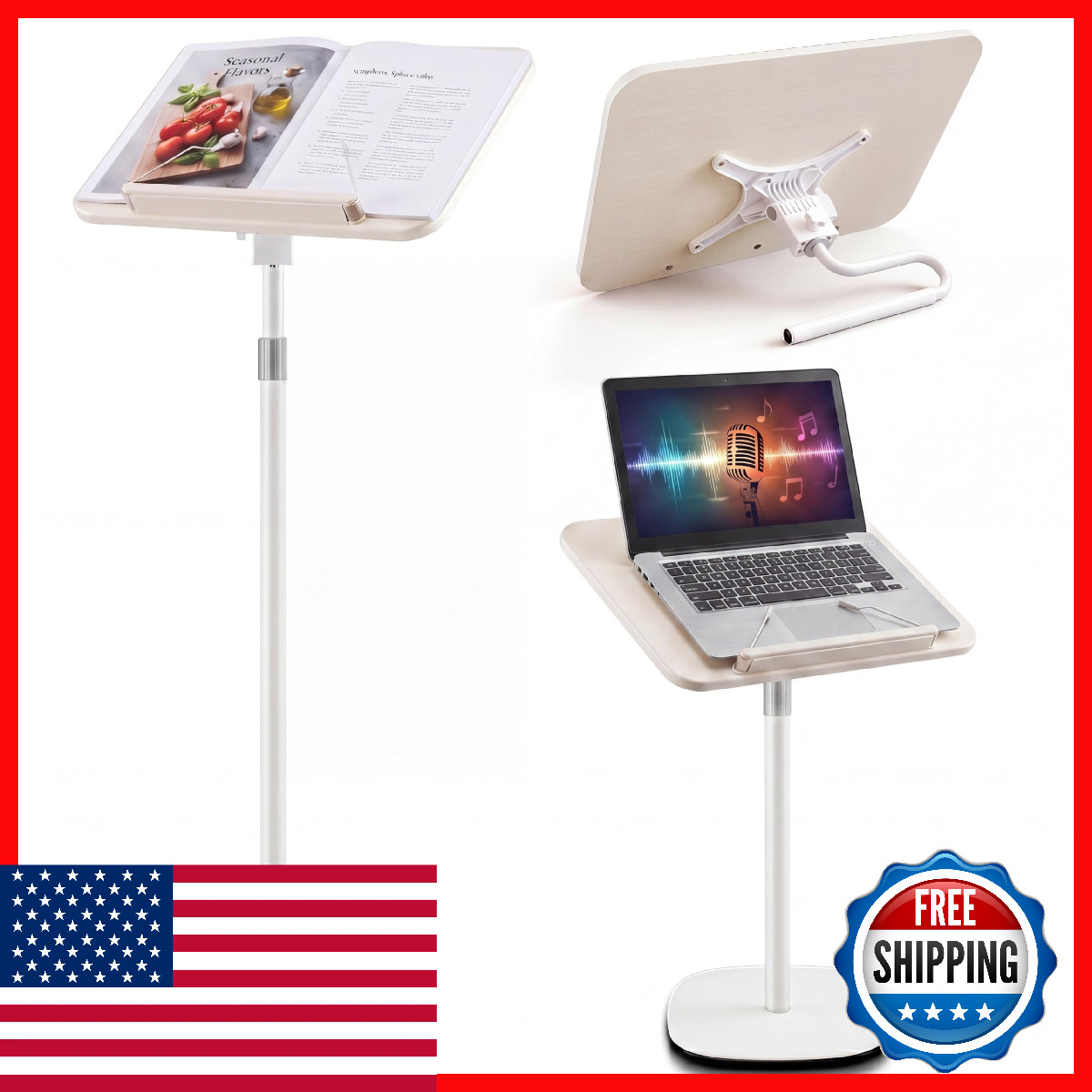 Brightrow 2 In 1 Dual-Use Book Stand White 19.6-54 Inch Height Adjustable For