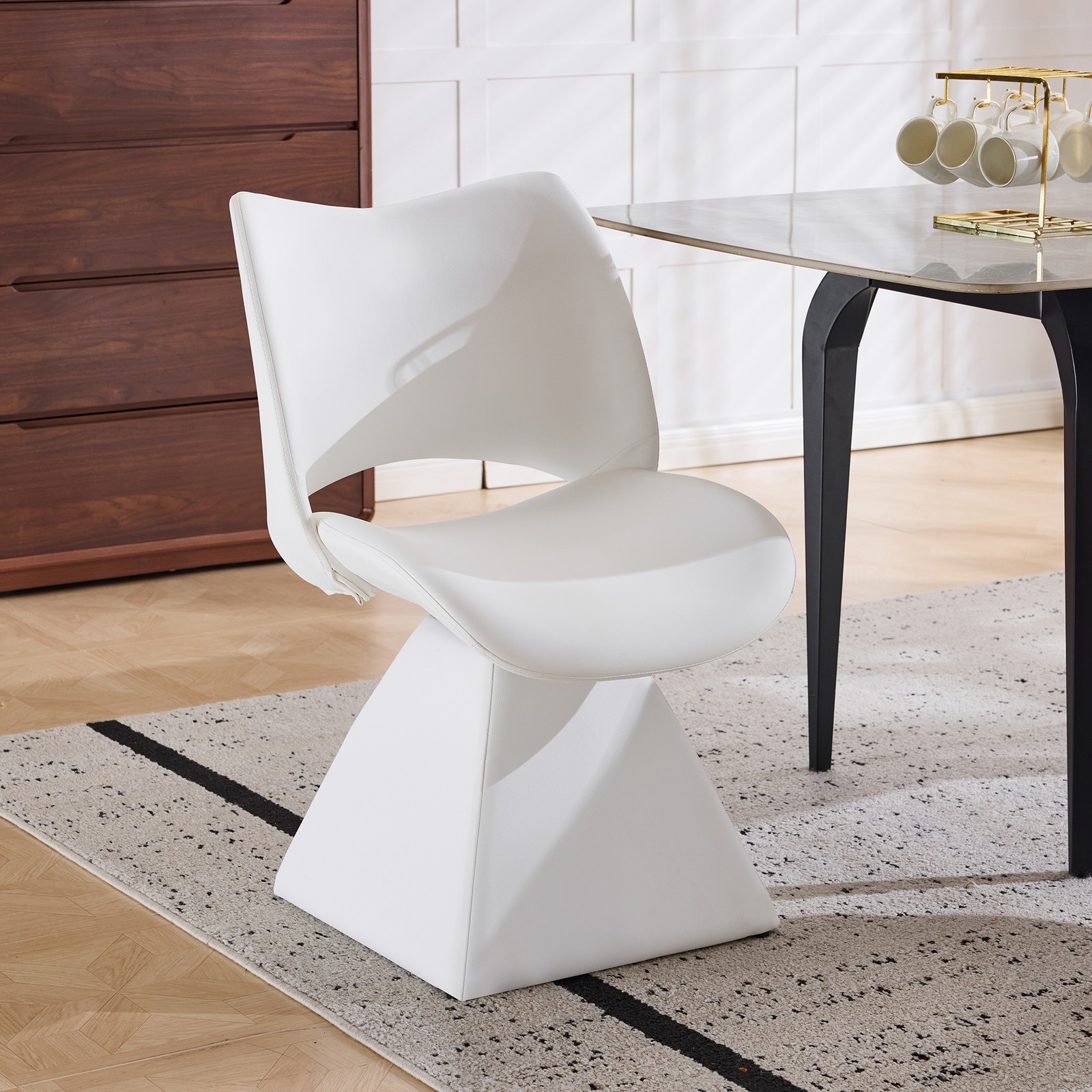Swivel Dining Chair White Faux Leather Upholstered High Back