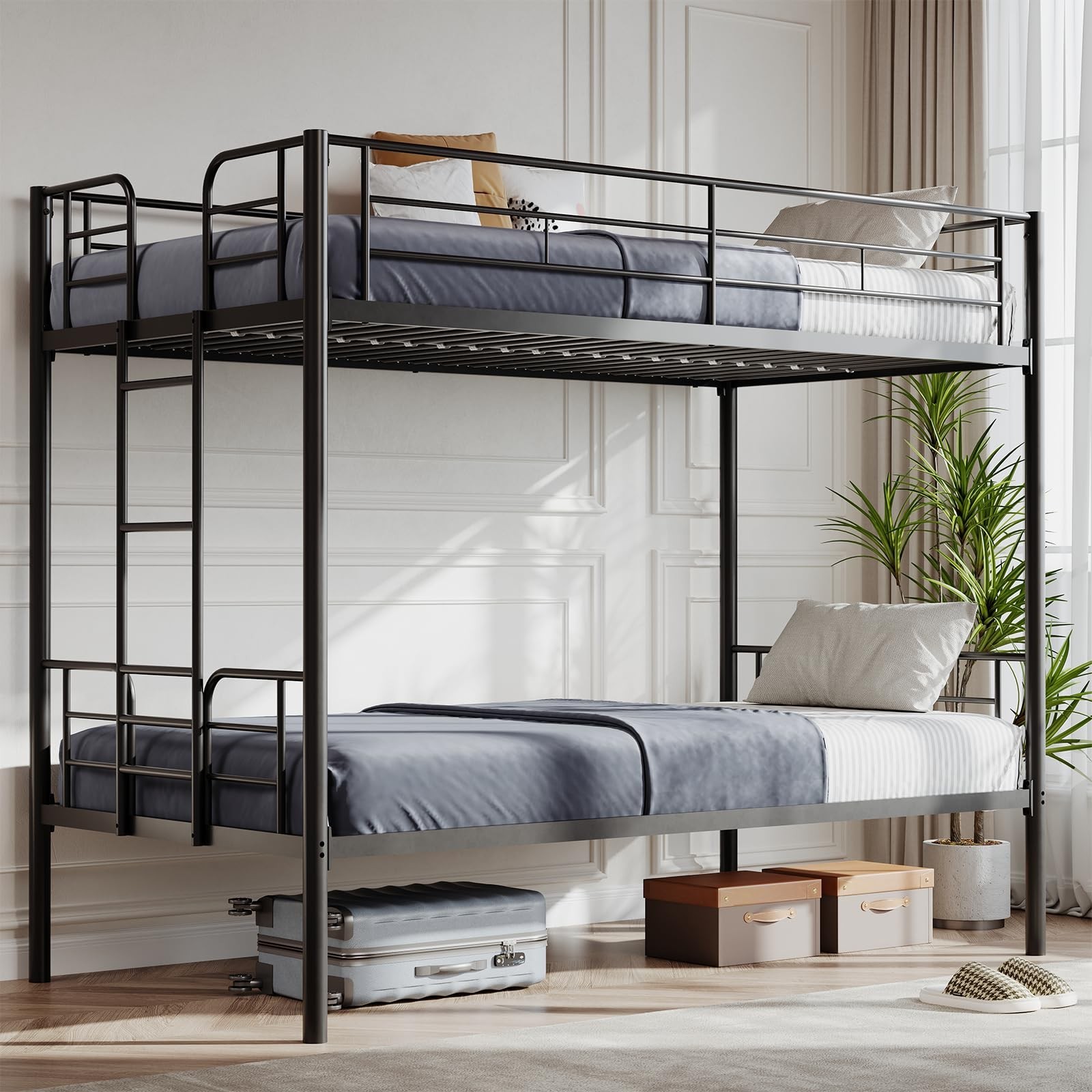 Twin over Twin Heavy Duty Metal Bunk Bed Frame w/Ladder for Kids Adult Bedroom