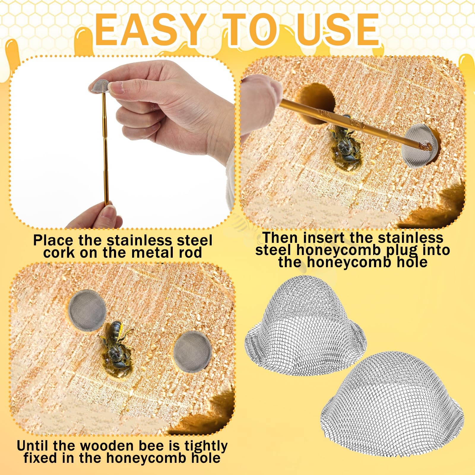 120 Pcs Stainless Steel Carpenter Bee Corks, Bee Holes Repair Kit with Instal…
