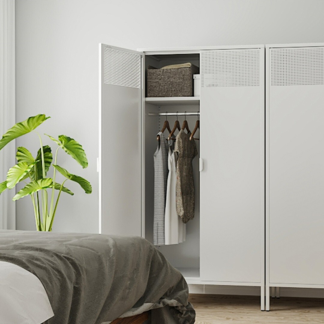 White 71″ Metal Closet Storage Space, Metal Cloth Wardrobe For Bedroom Furniture