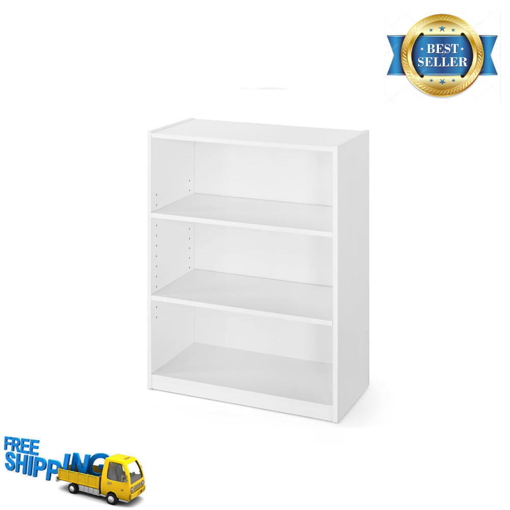 Mainstays 3-Shelf Wood Bookcase, Adjustable Shelves, Storage Display Unit, White
