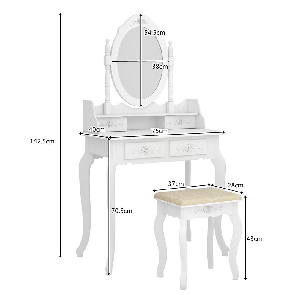 4 Drawers Vanity Dressing Desk Makeup Table and Stool Set Dresser with Mirror