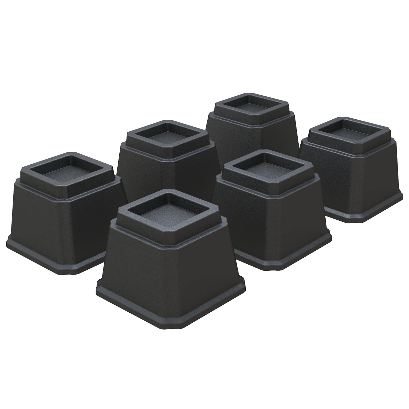 4 Inch Heavy Duty Black Square Stackable Bed Furniture Risers 3000lbs 6 Pack