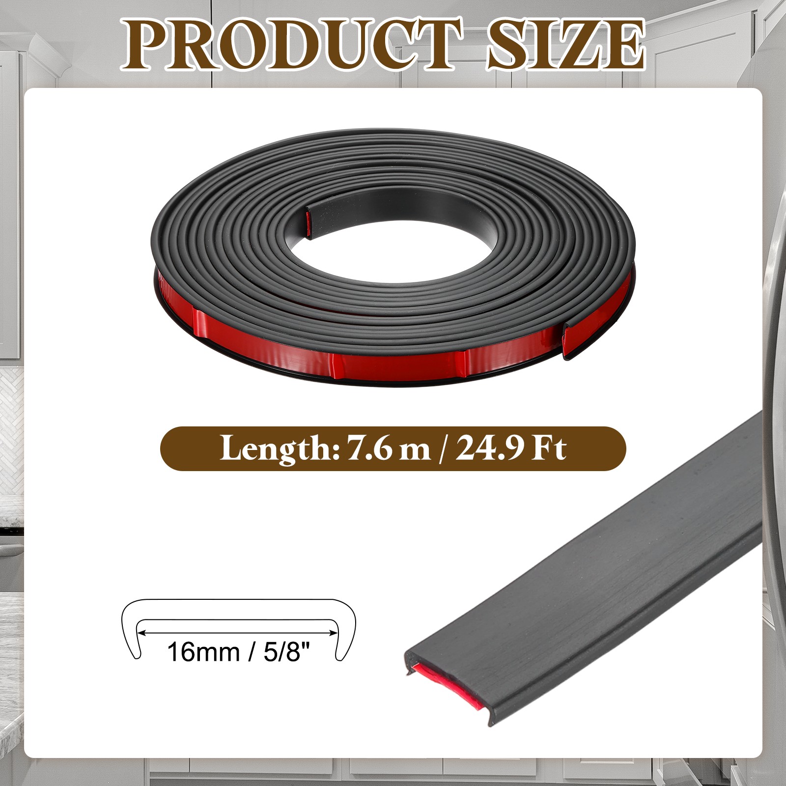 24.9 ft U-Shape Edge Banding, Adhesive Trim Protector Fit 5/8″ Edge, Black
