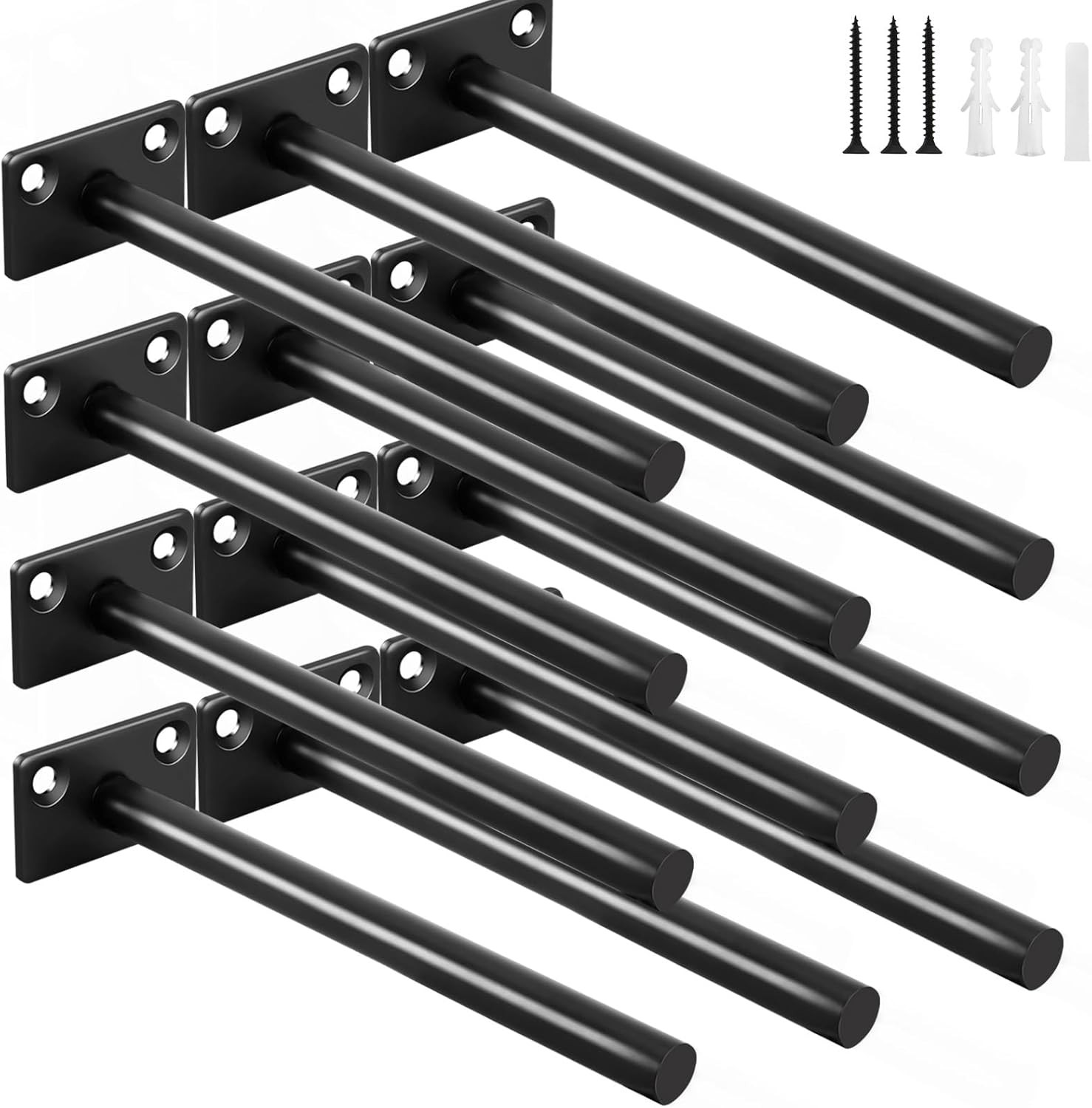 12 Pcs 6″ Black Solid Steel Floating Shelf Bracket Blind Shelf Supports – Hidden