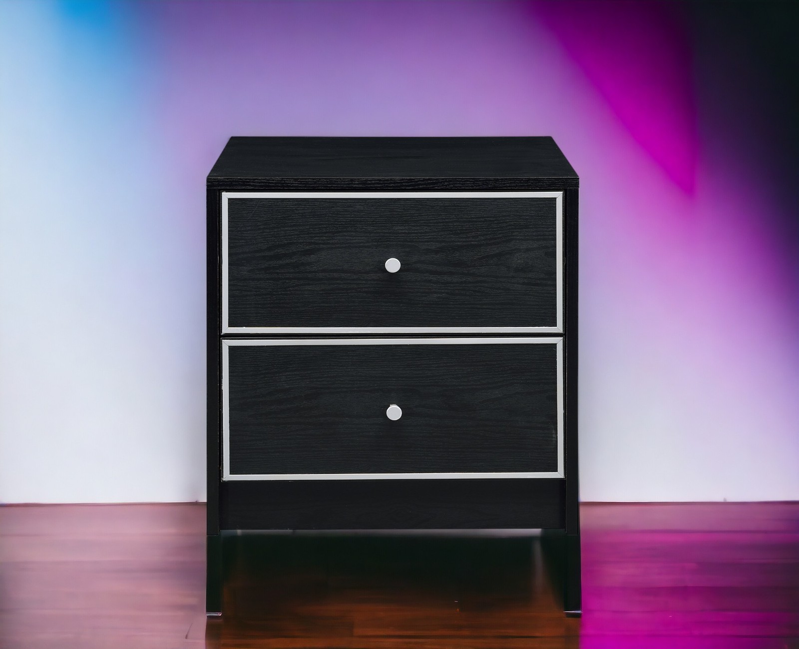 Black & Silver Accent Table with 2 Drawers, 20″H x 19″W x 16″D