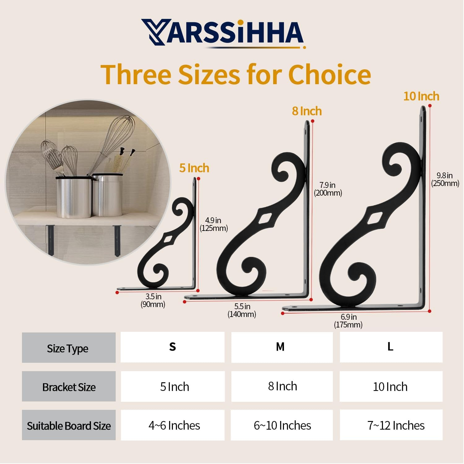 5 Inch Decorative Shelf Brackets, 4 Pack Wall Mounted Metal Shelving Brackets, H