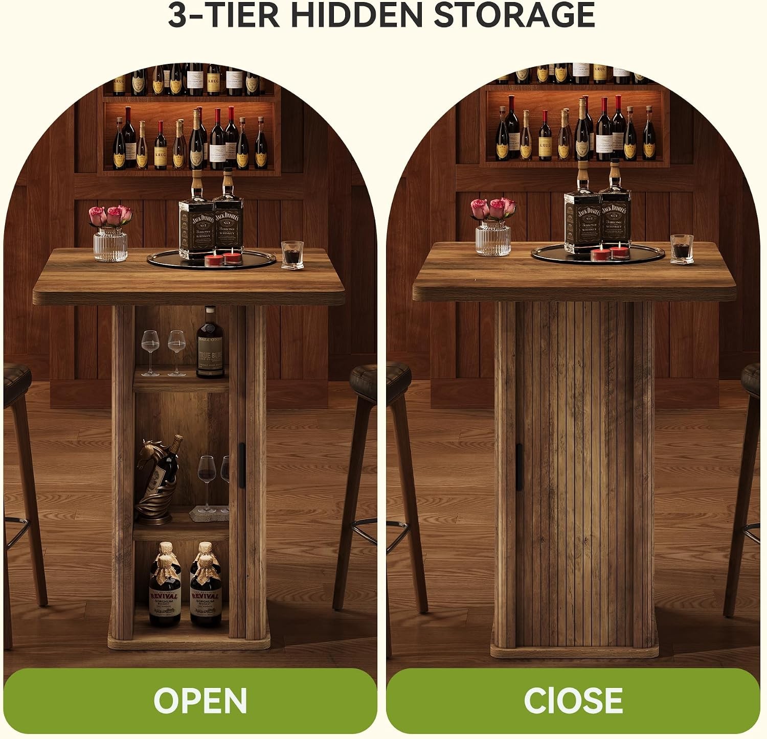 Square Bar Table with Storage Cabinet, 35.43″ H Modern High Top Bistro Pub Table