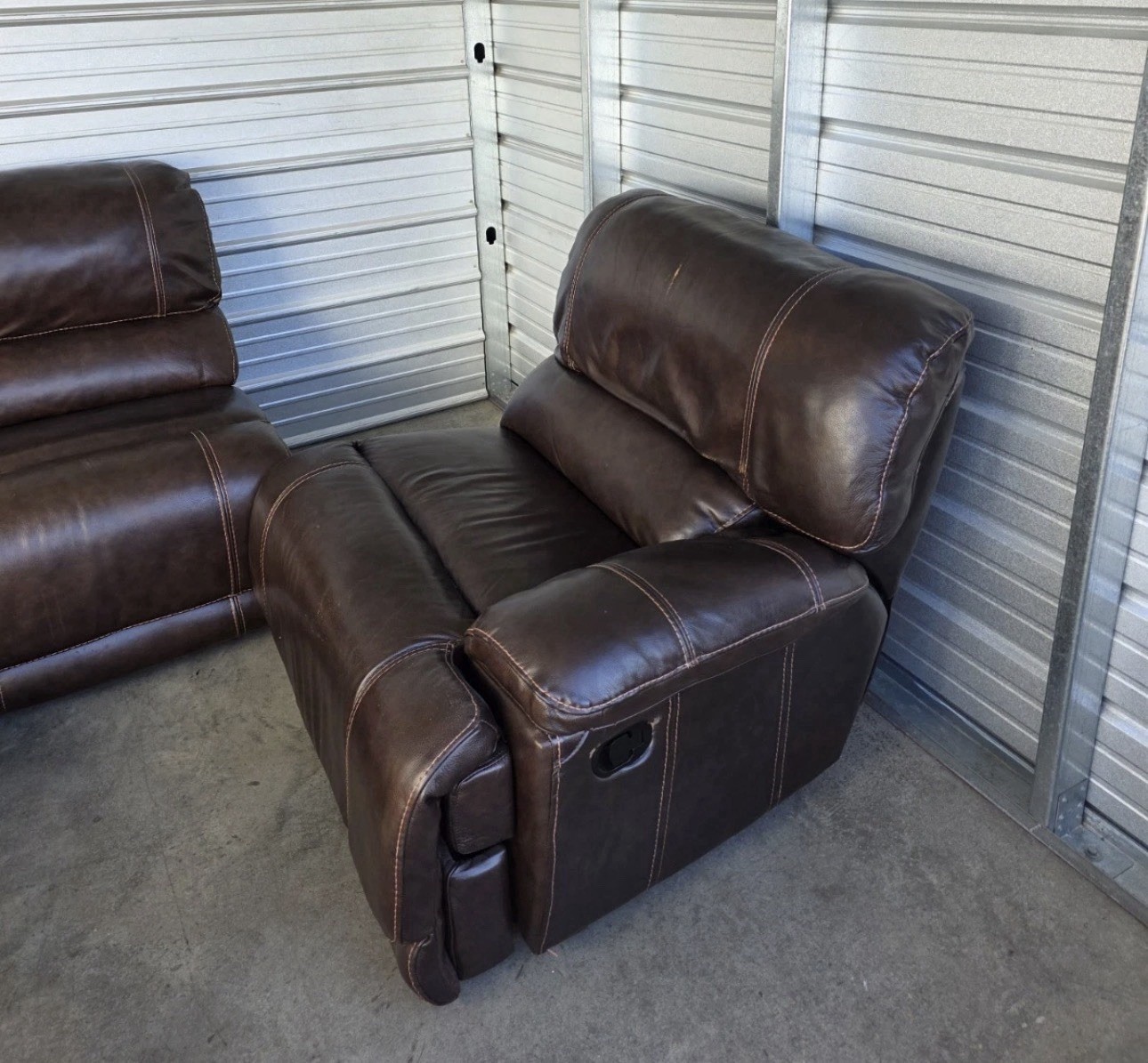 Leather Reclining Sectional Sofa, Brown, Pillow Top Arms, Pillow Back