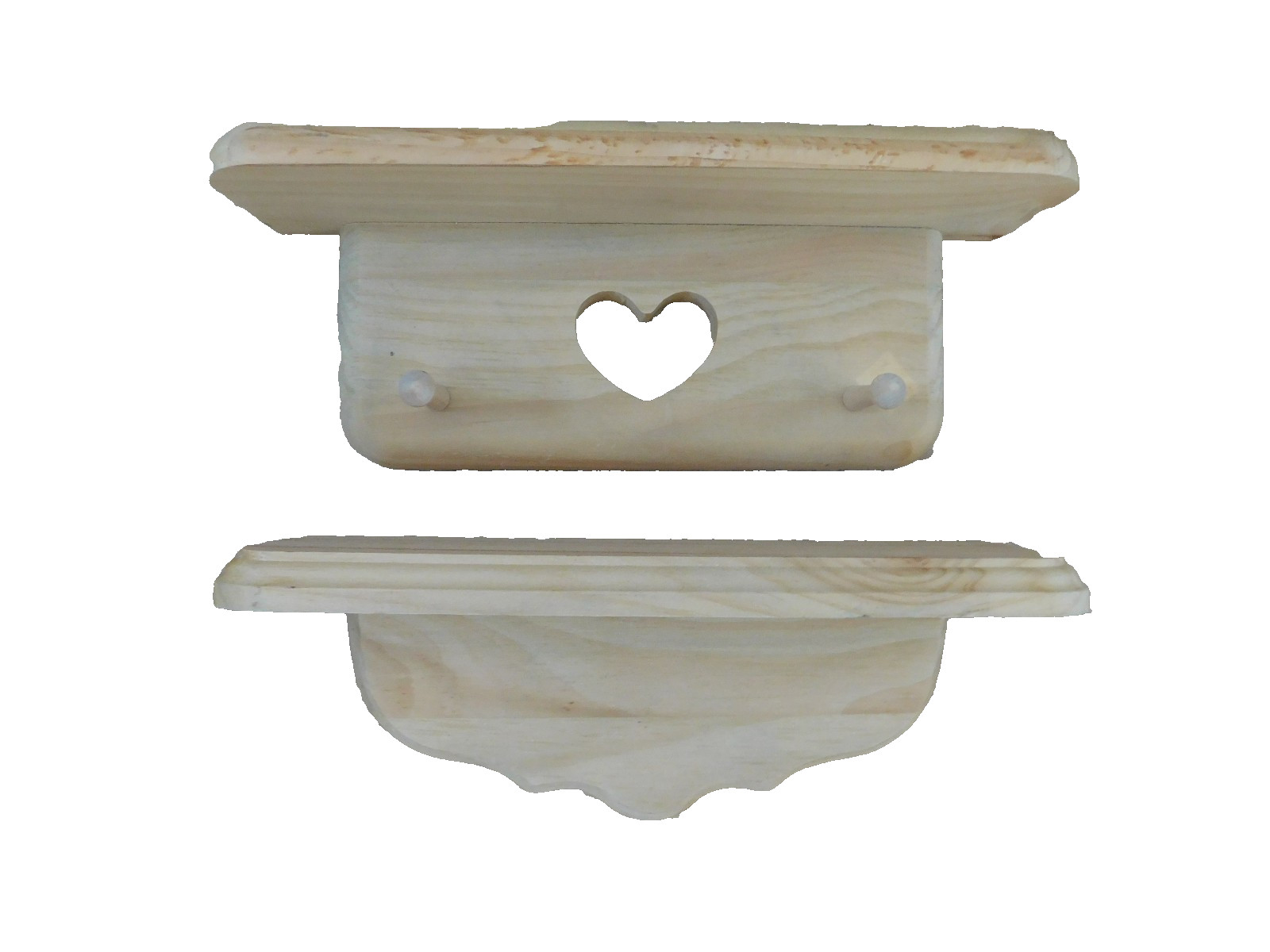 lot of 2 Vtg Small raw Wood Wall Hanging Shelves Decor. one w/ 2 Pegs. 11″ long.