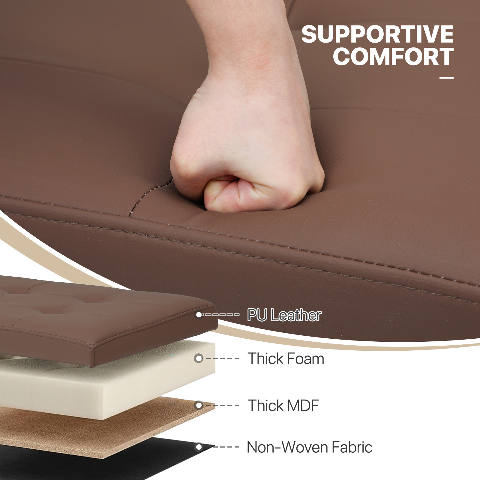 Faux Leather Brown Classic Cube Storage Ottoman Home Living Room Bench Footstool