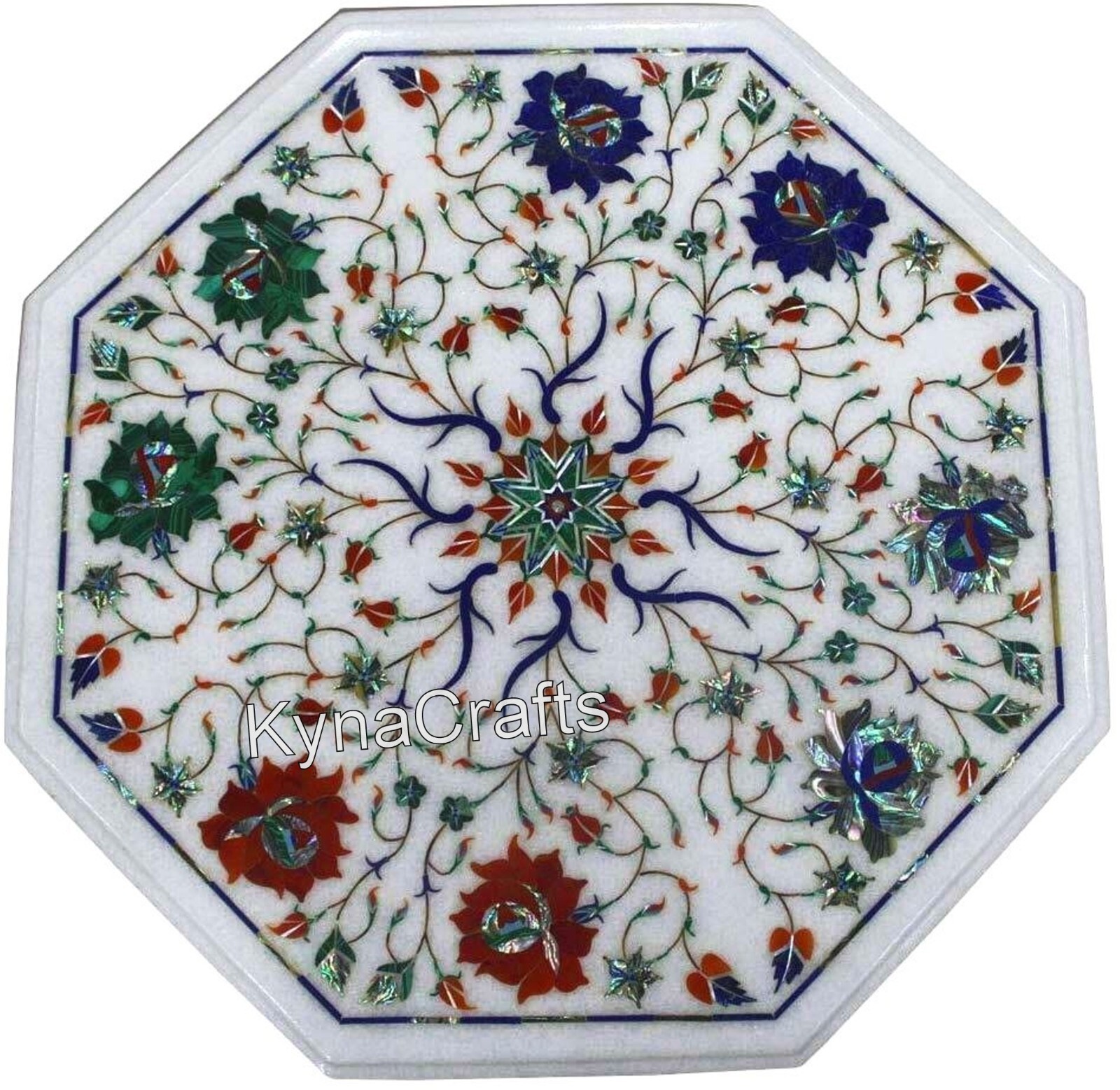 Gemstone Inlay Work End Table Top for Home Decor White Marble Coffee Table Top