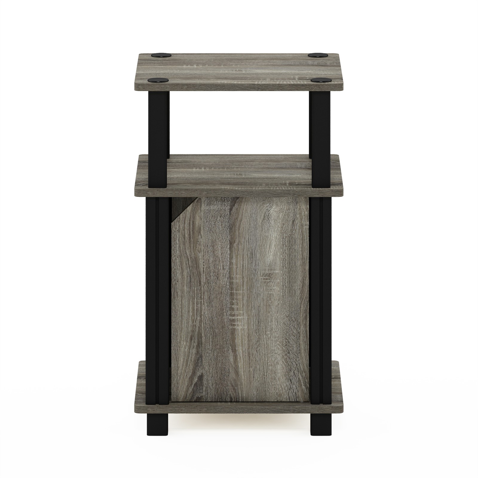Furinno JUST 3-Tier End Table with Door in French Oak/Black