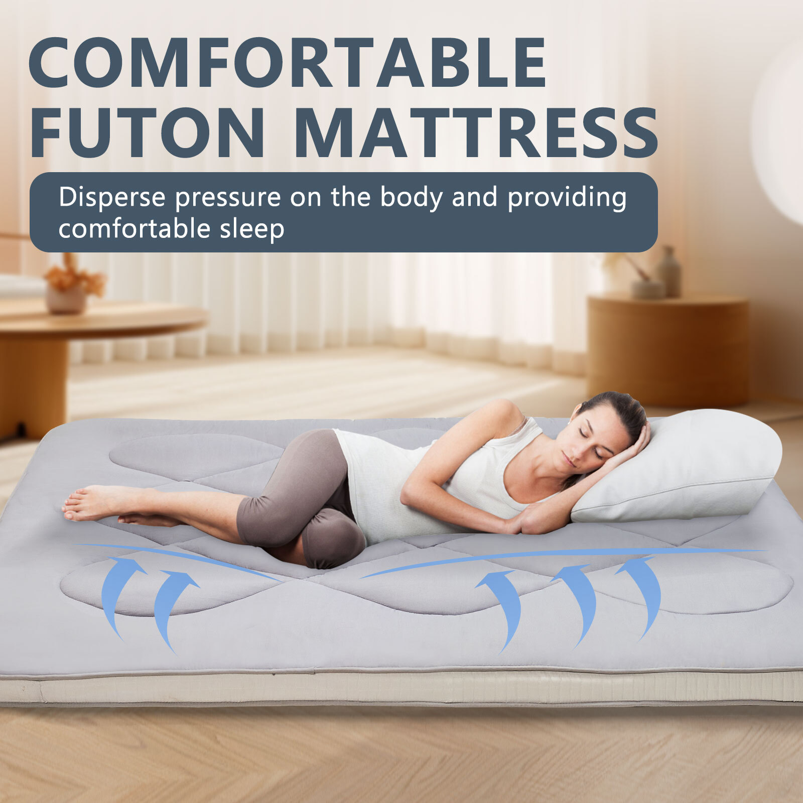 SUNYRISY Japanese Futon Floor Mattress 2.5″ T Rolling Tatami High-Density Foam