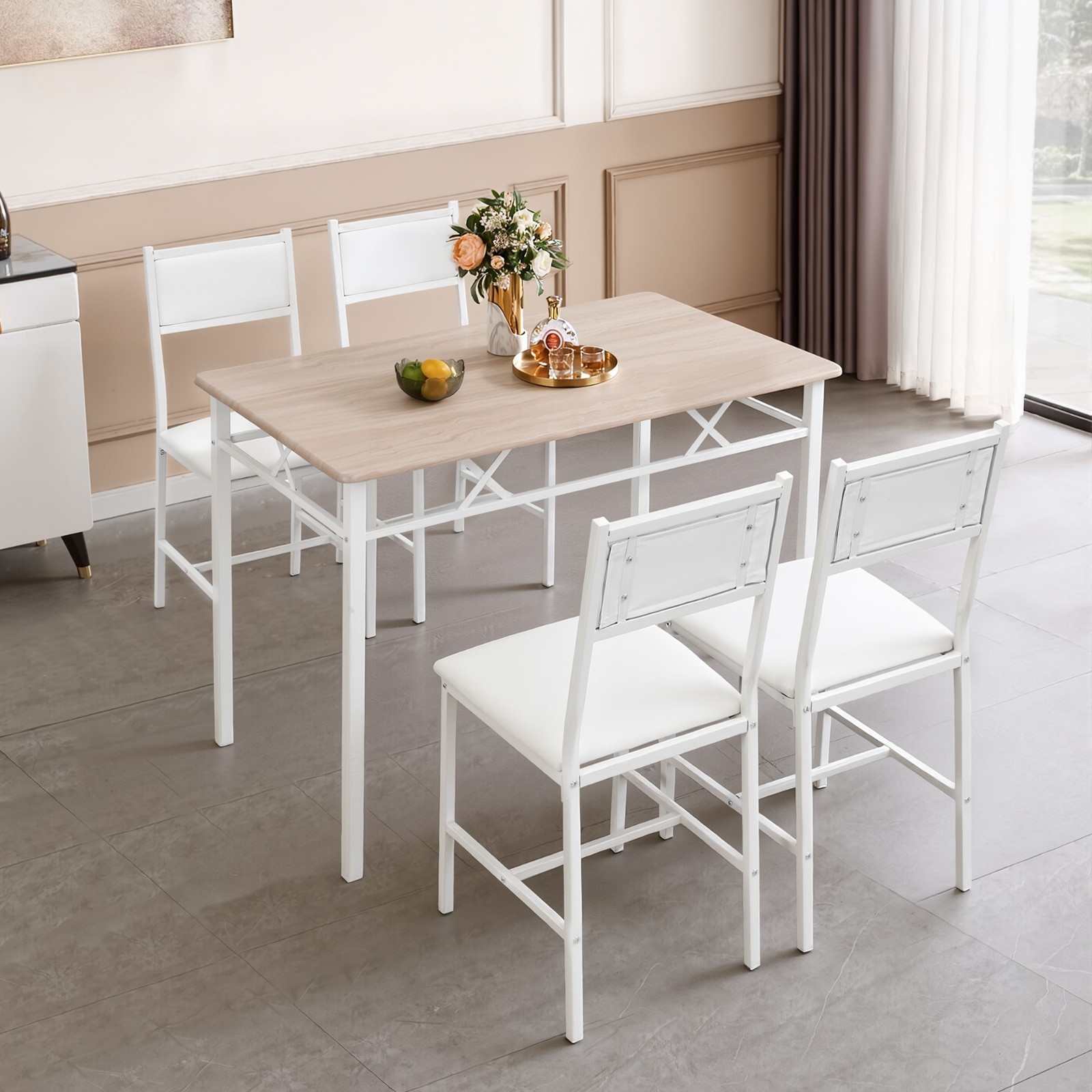 5 Pcs Dining Table Set w/4 Upholstered Chairs Small Kitchen Table Set Apartment
