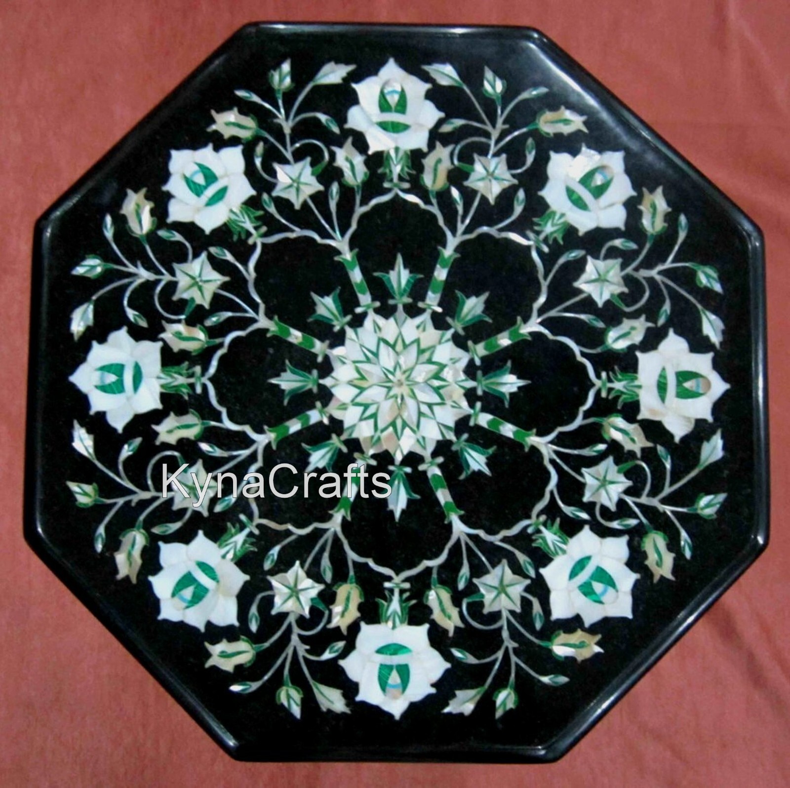 Marble End Side Table Top with Mother of Pearl Inlay 12 x 12 Inches Coffee Table