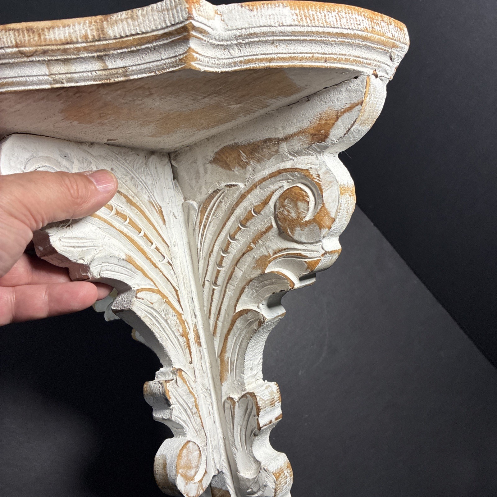 Shabby Wall Sconce Shelf Carved Solid Wood Gothic Victorian Scrolls Ornate Large