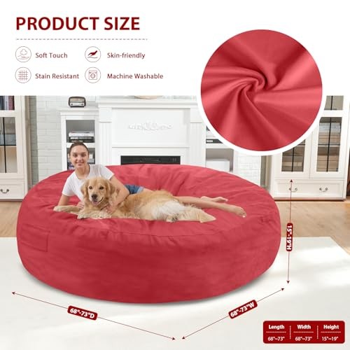 7FT Bean Bag Chair, Large Bean Bag Chairs with Memory Foam 7FT- 72″x72″x18″ Red