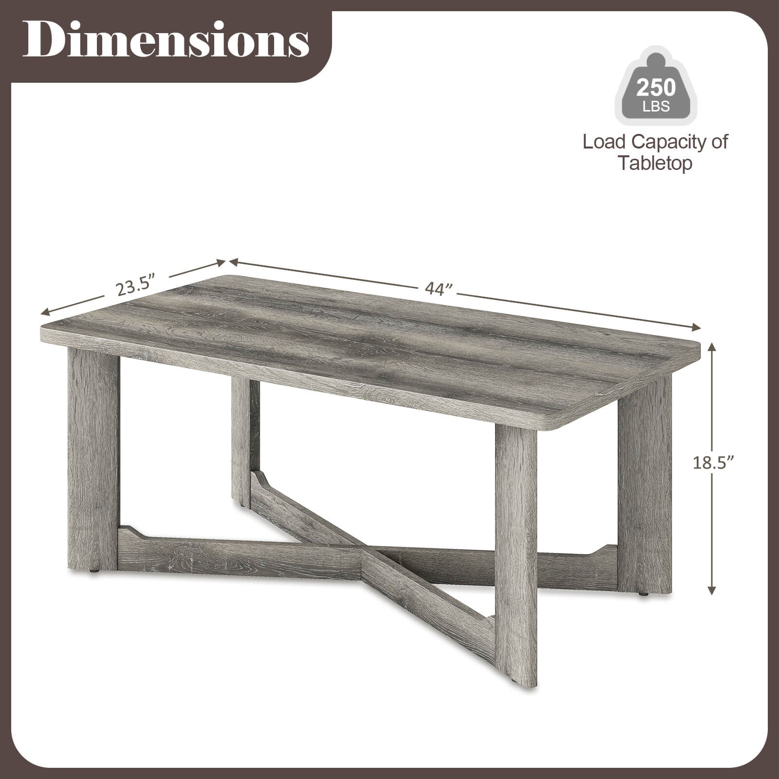 Rectangle Center Table with X-Shaped Base Farmhouse Rustic Living Room Table