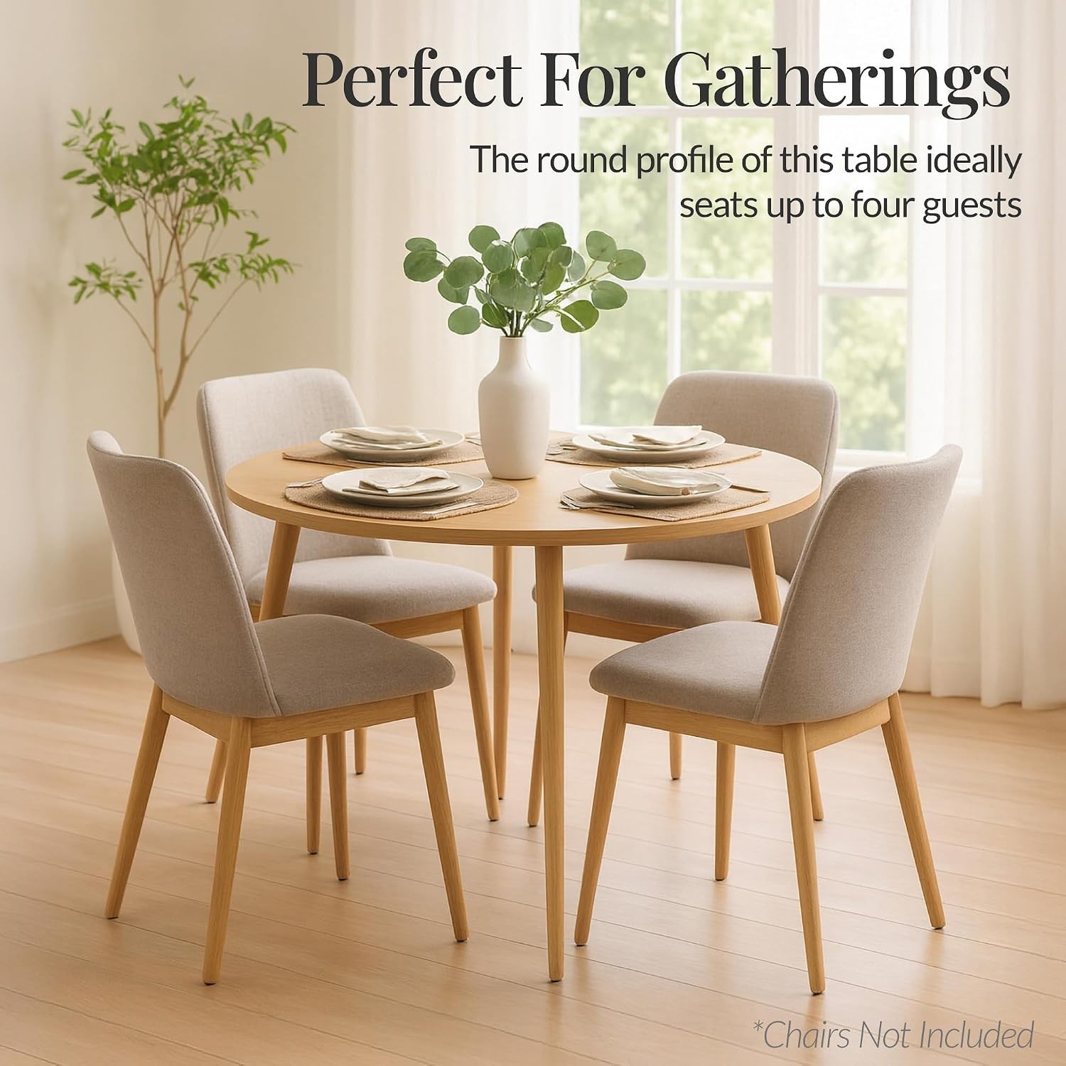 Choice Products Round 35.5in Dining Table for 4 w/Sturdy Wood Finish Steel Legs,
