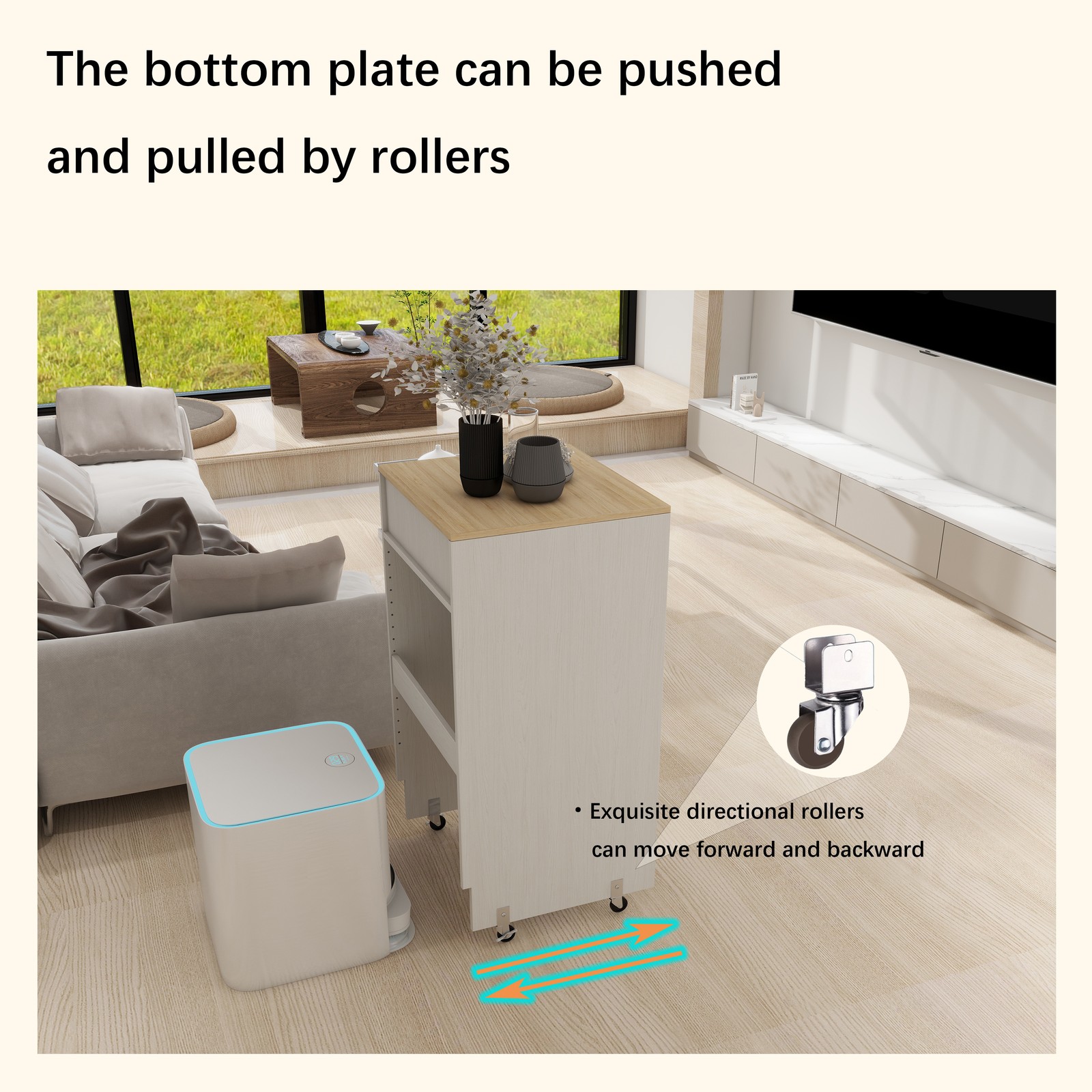 Robot Vacuum Stand with Wheels, Storage Cabinet with Doors & Drawers