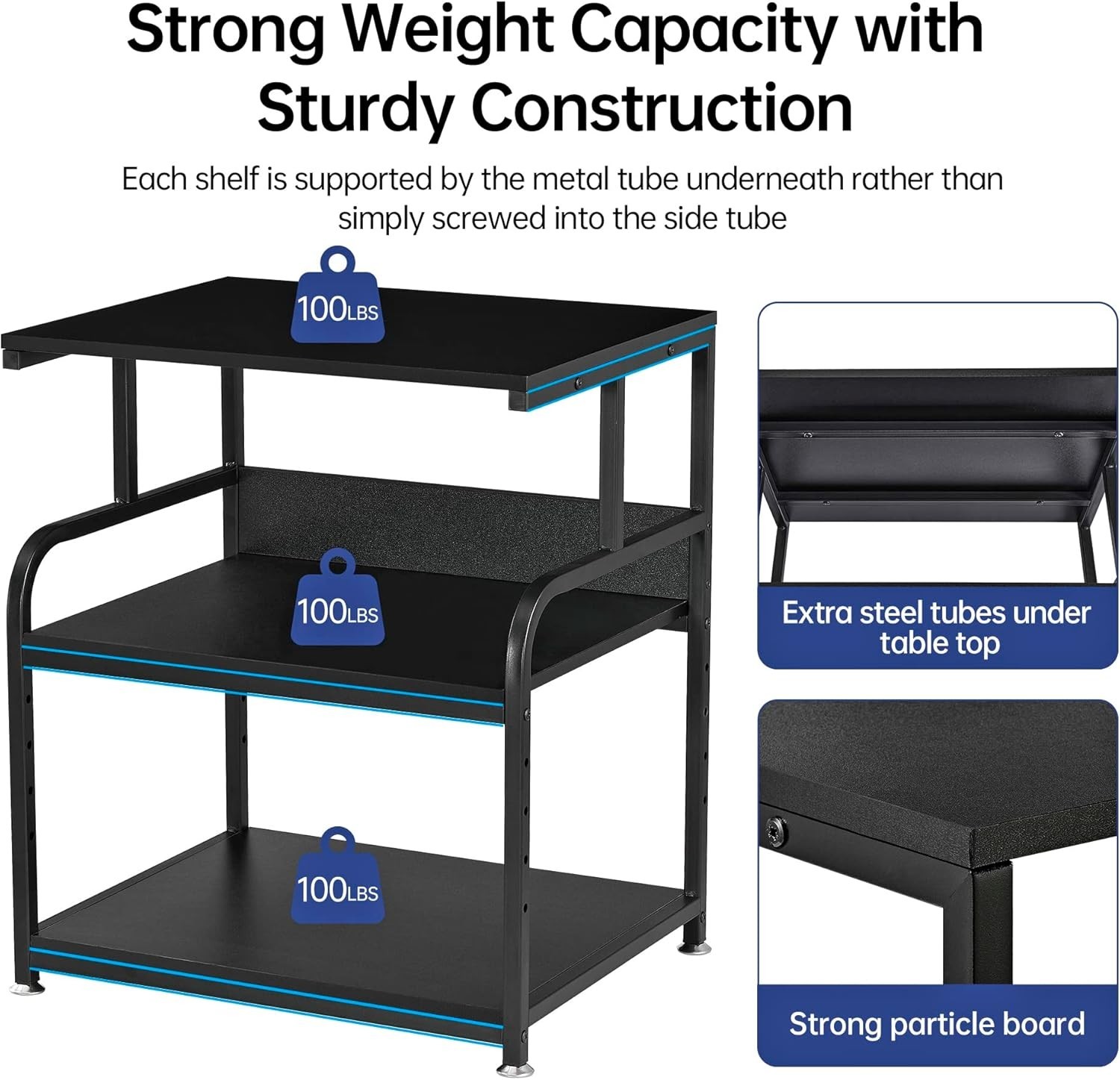 Compact Printer Stand with 100lb Capacity & Height Adjustable Shelf – Black