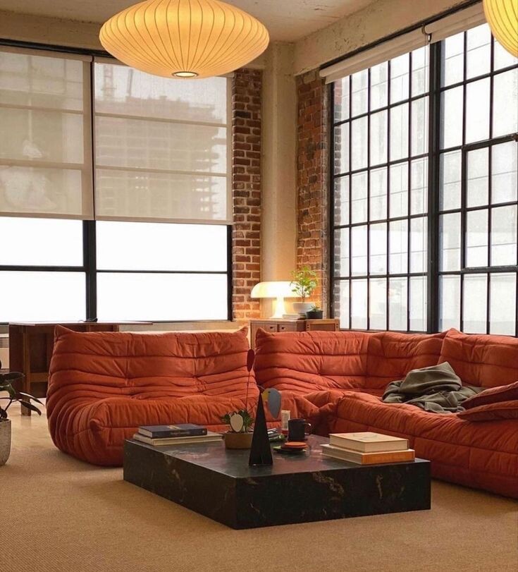 Trendy Y2K Modern Togo 2-Seater Sofa – Orange Suede Togo Sofa Couch