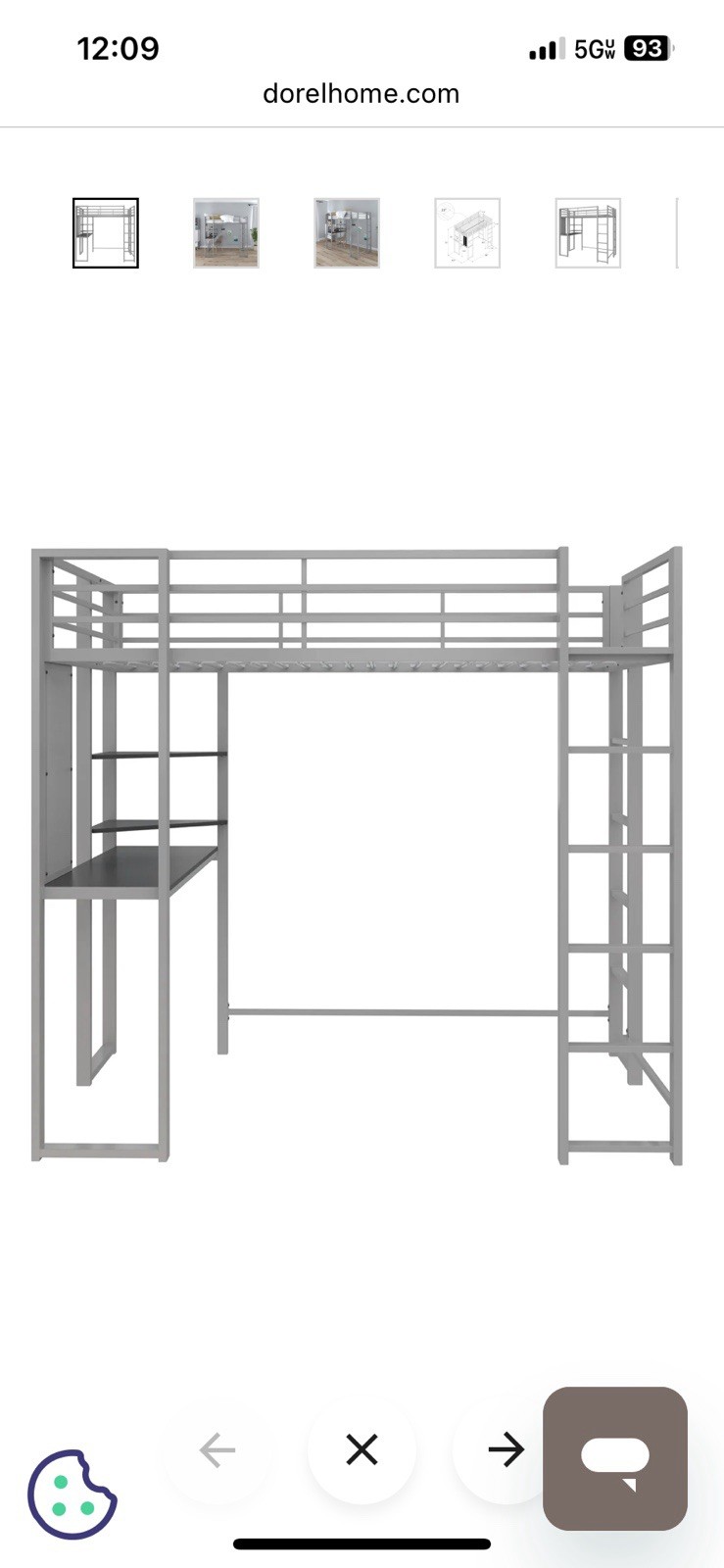 Dorel 5457096 Abode Full Size Loft Bed with Desk – Silver