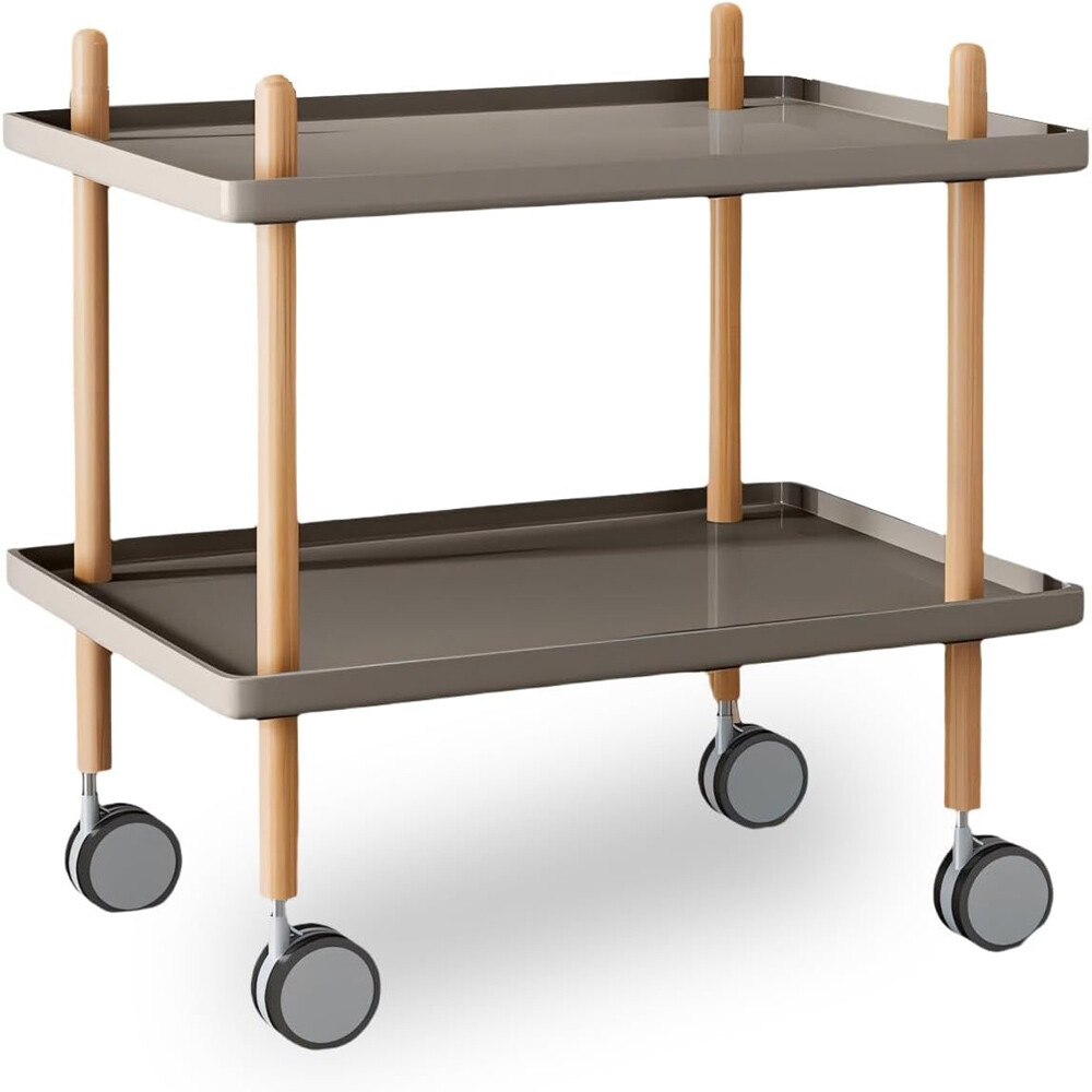 2 Layer End Table Trolley Side Table Nightstand w/4 Shelves & Wheels for Kitchen