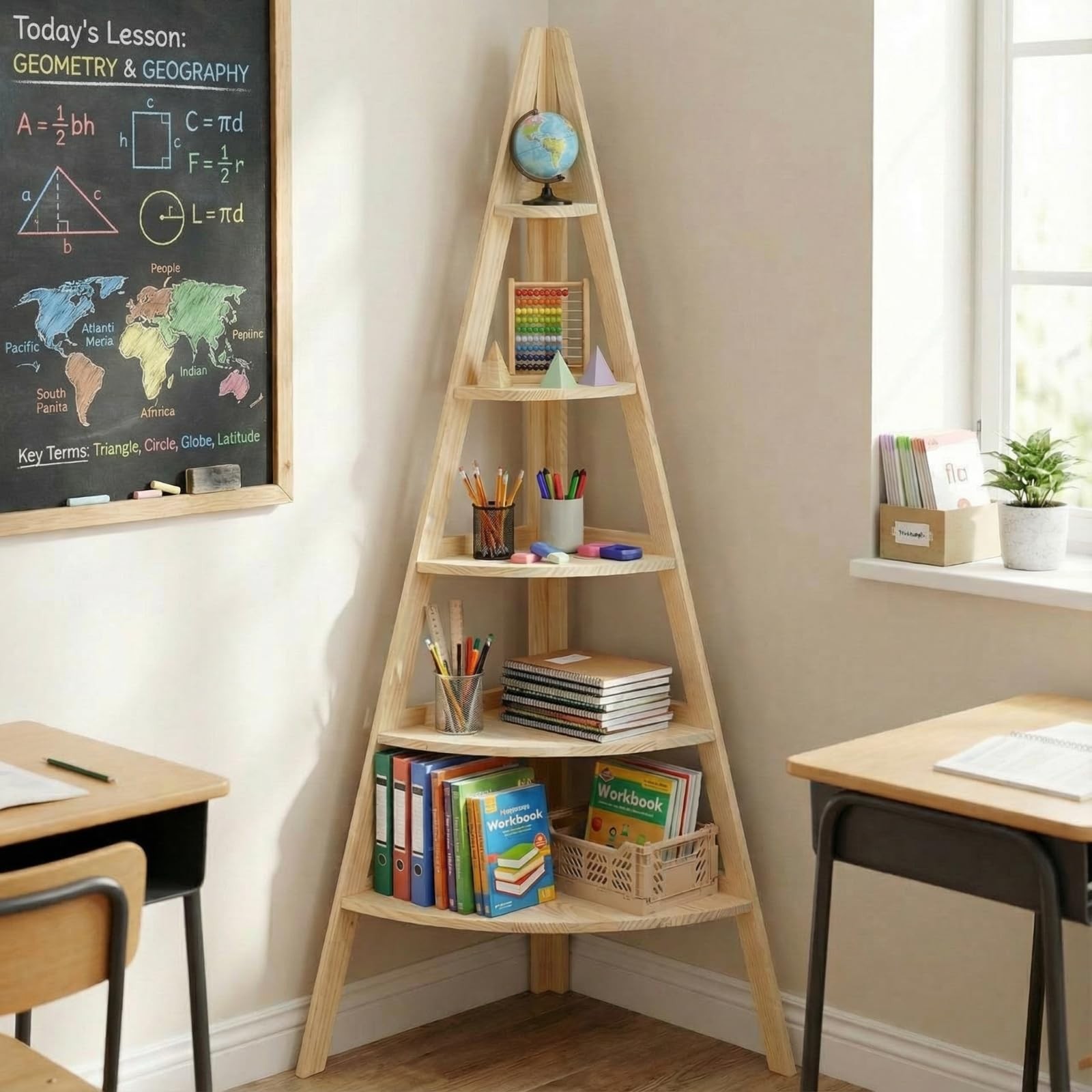 Vercraft 63″ Tall Wooden Corner Bookshelf 6 Tier Village Display Stand Large …