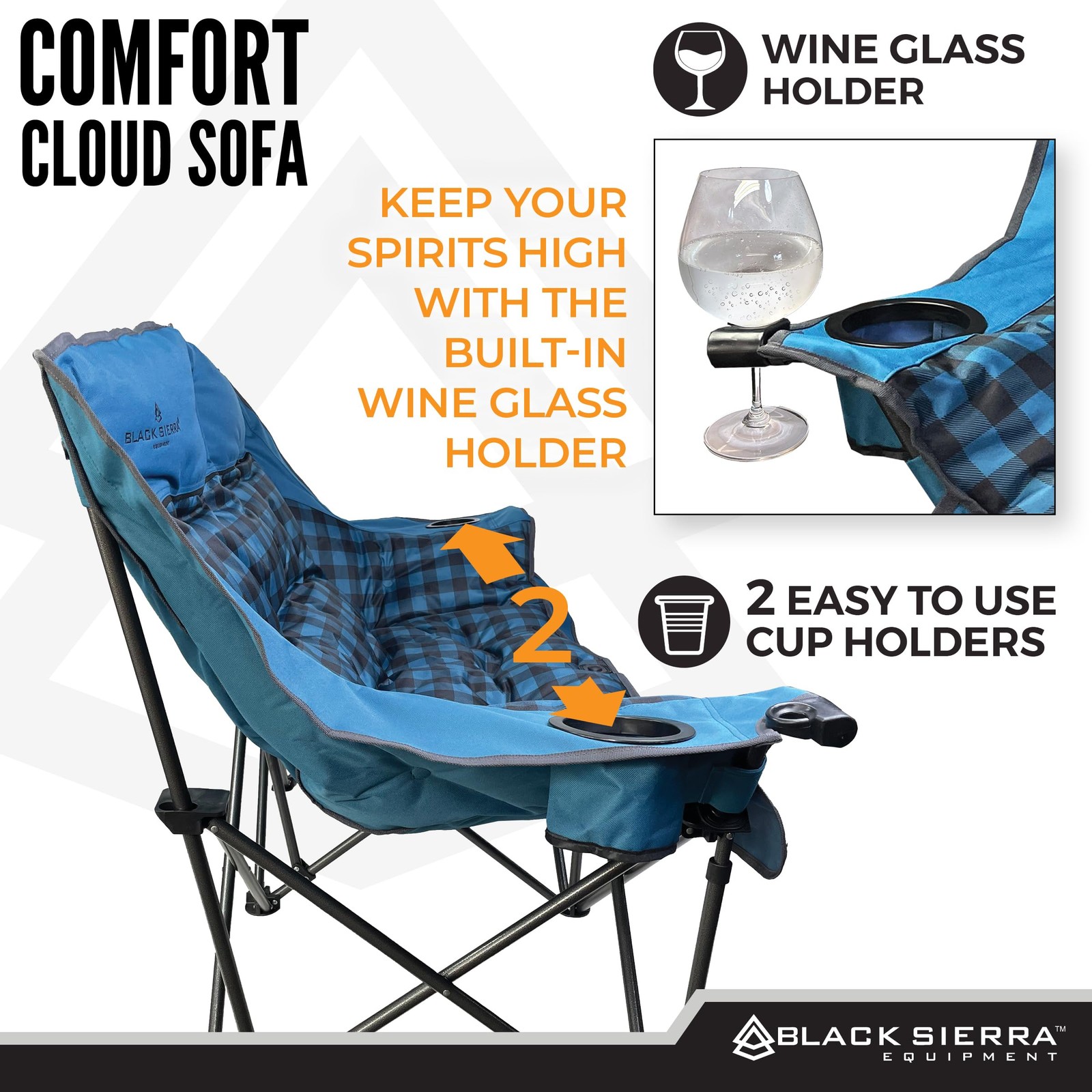 Black Sierra Double Camping 62.5 inches x 27.5 x 37.75 inches, Blue
