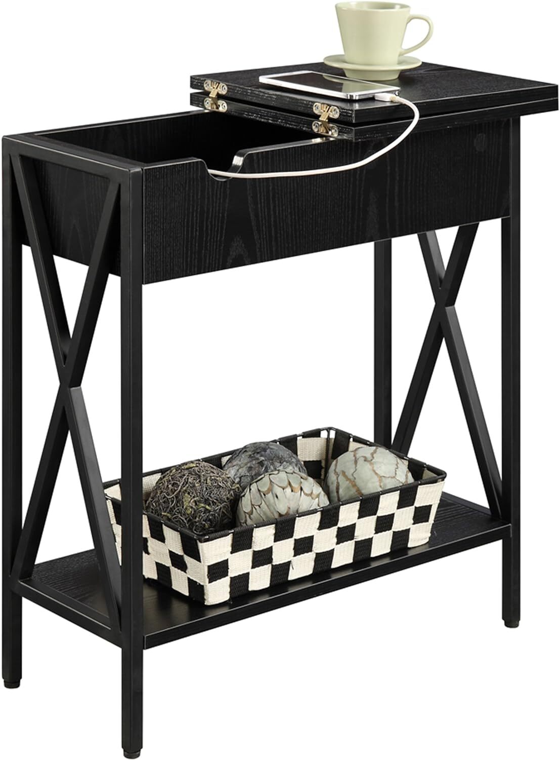 Convenience Concepts Tucson End Charging Station and Shelf, Black/Black