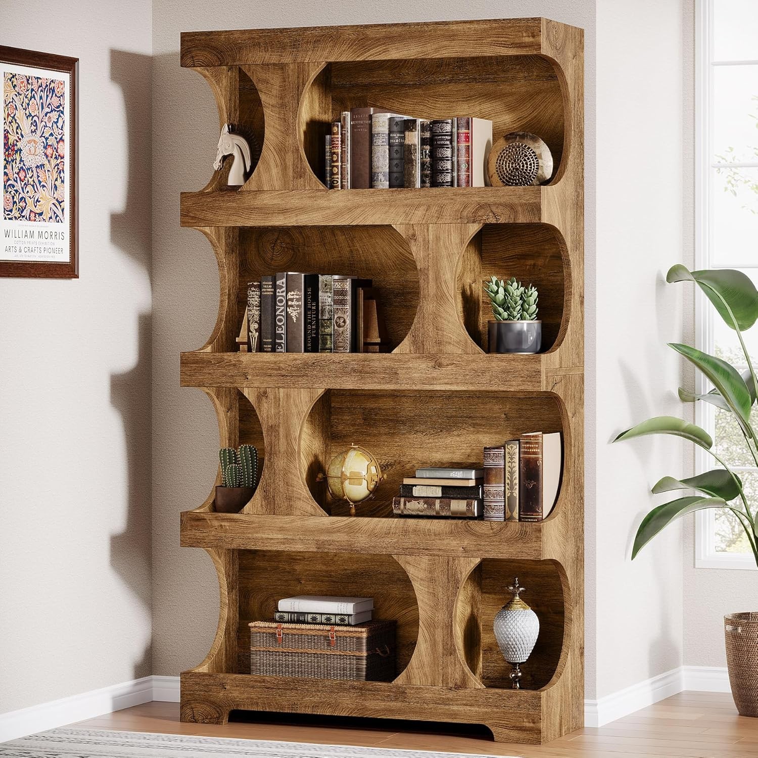 71” Tall Bookcase, 4-Tier Modern Asymmetrical Bookshelf Display Shelf for Home
