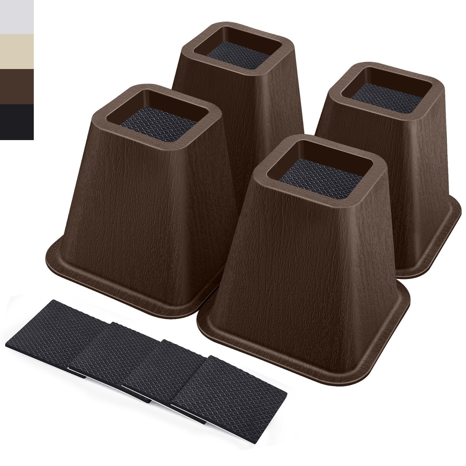 4 Pack Brown 6 Inch Heavy Duty Bed Risers, 2200 Lbs, Furniture, Sofa Lifts