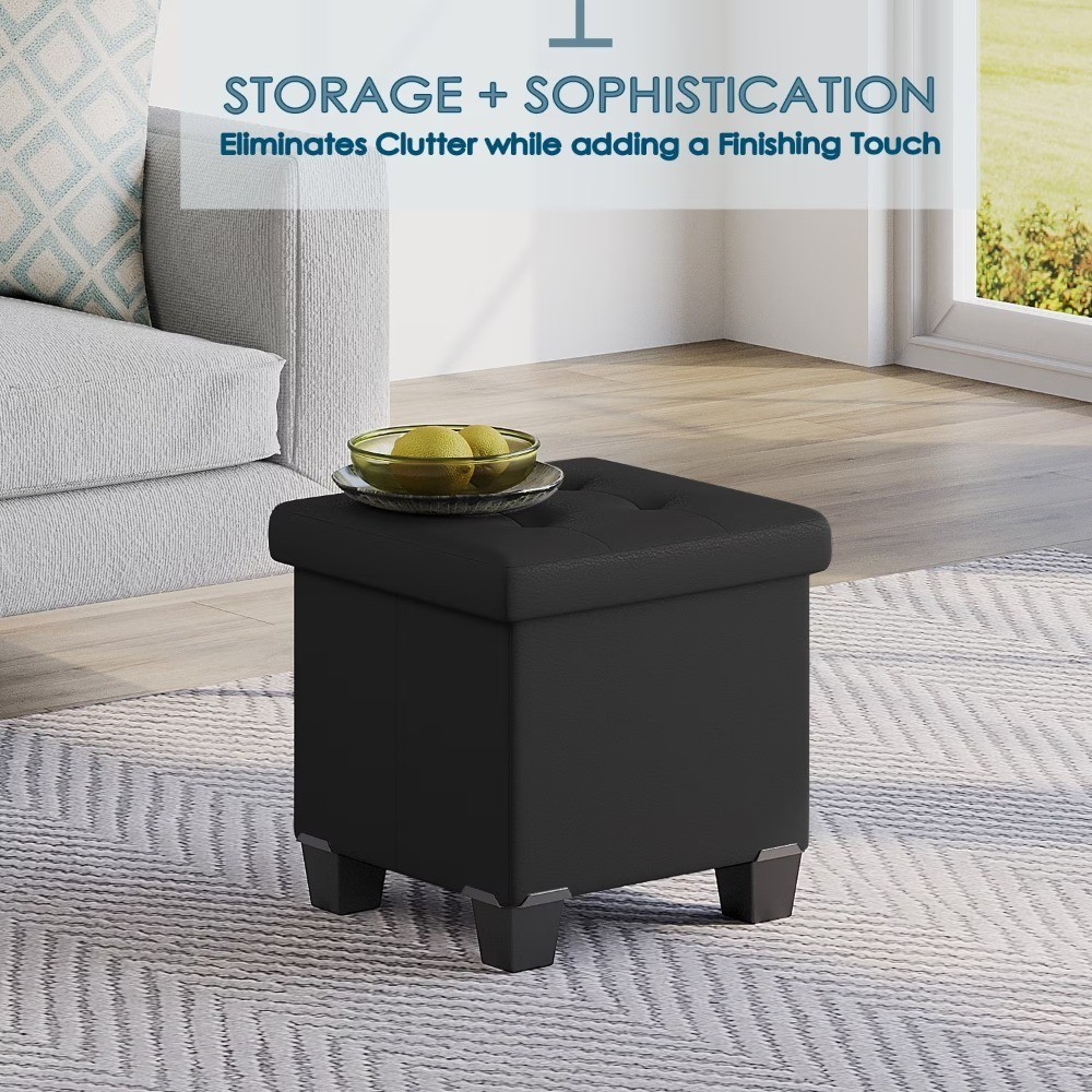 15-inch StorageBud Leather Foot Stool Storage Ottoman Bench Black Home Furniture