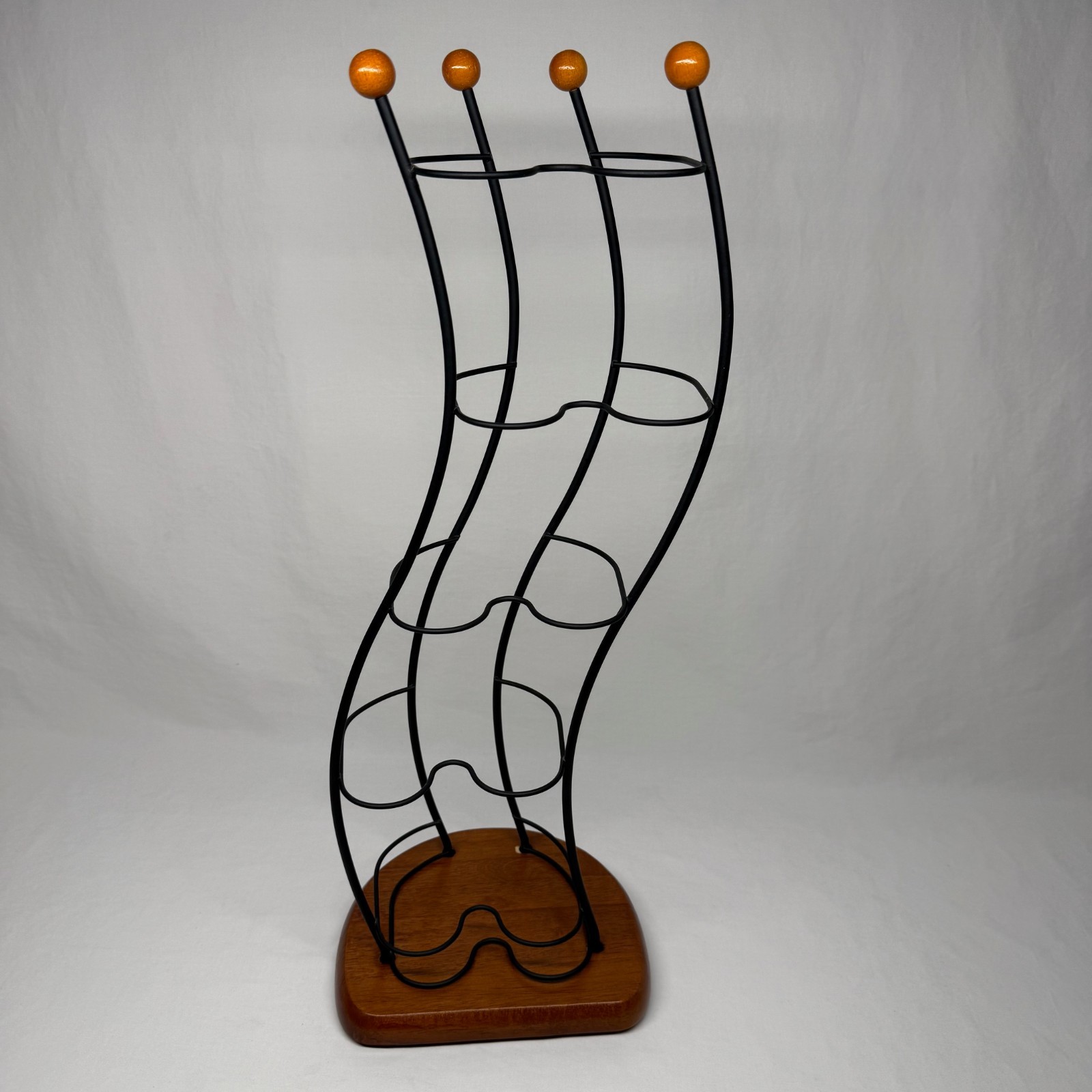 Short Wavey Wood & Metal Wire Ball CD Storage Tower – 21 Inches Tall