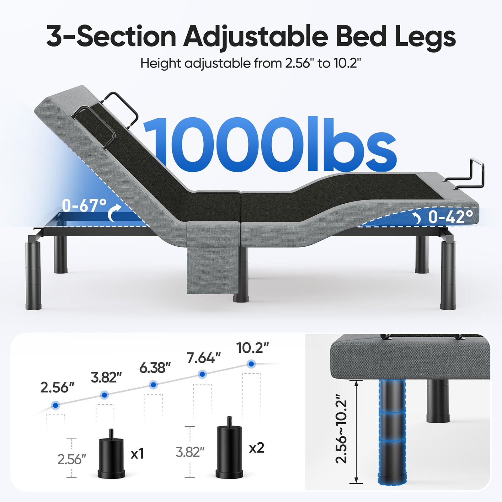 Upgraded Adjustable Bed Frame 1000LB Capacity Bed Base Remote Queen Twin XL