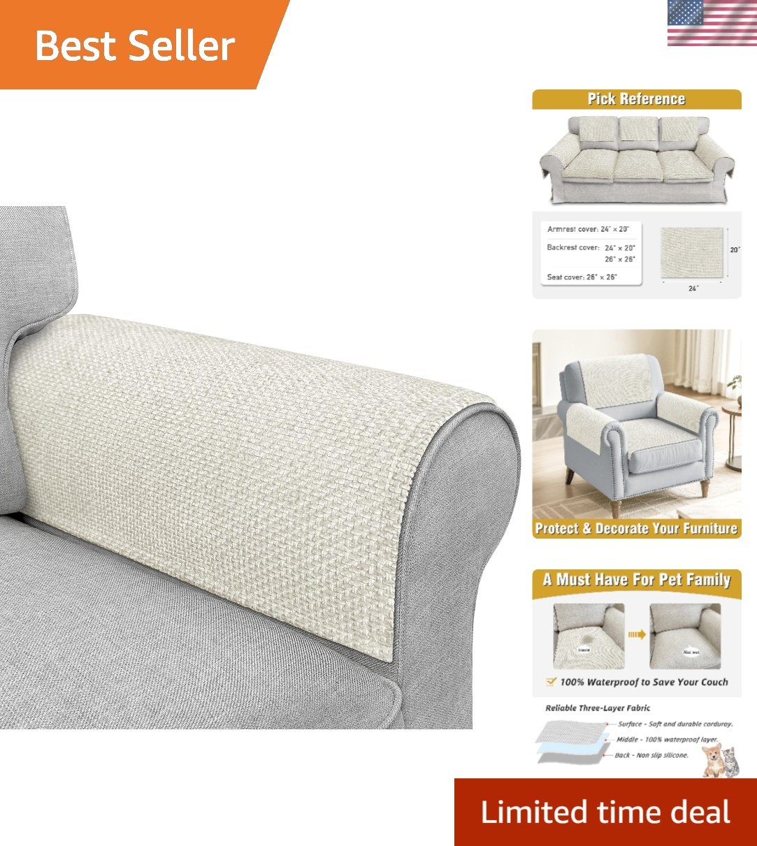 Couch Arm Covers, Sofa Arm Covers, Waterproof Armrest Cover for Sofa, Armchai…