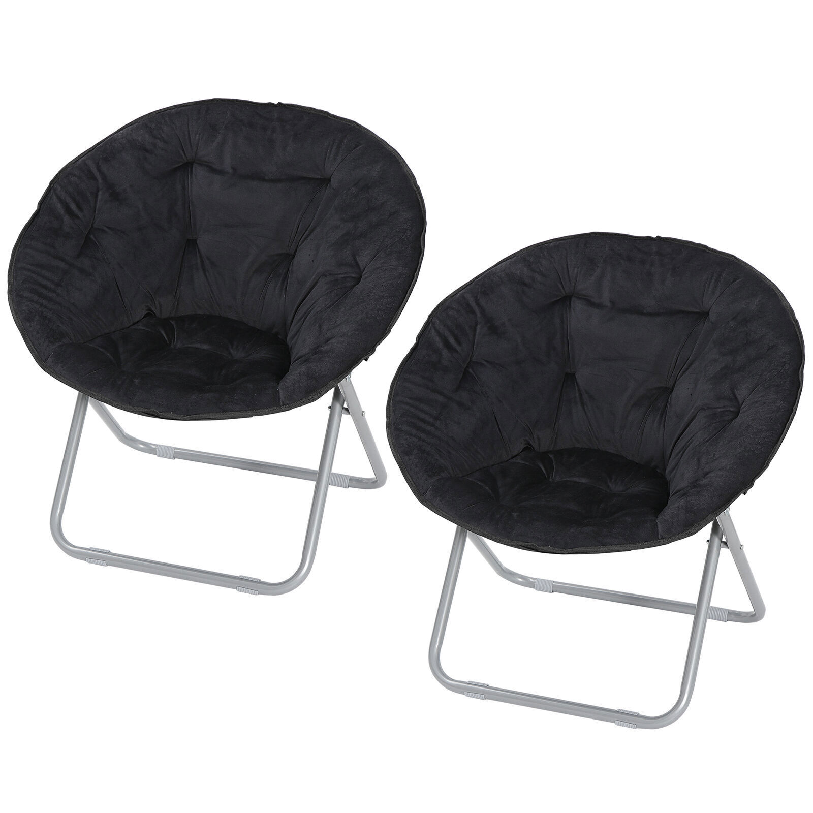 2x Moon Saucer Chair Seat Stool Soft Folding Living Room Sofa Black Oversized