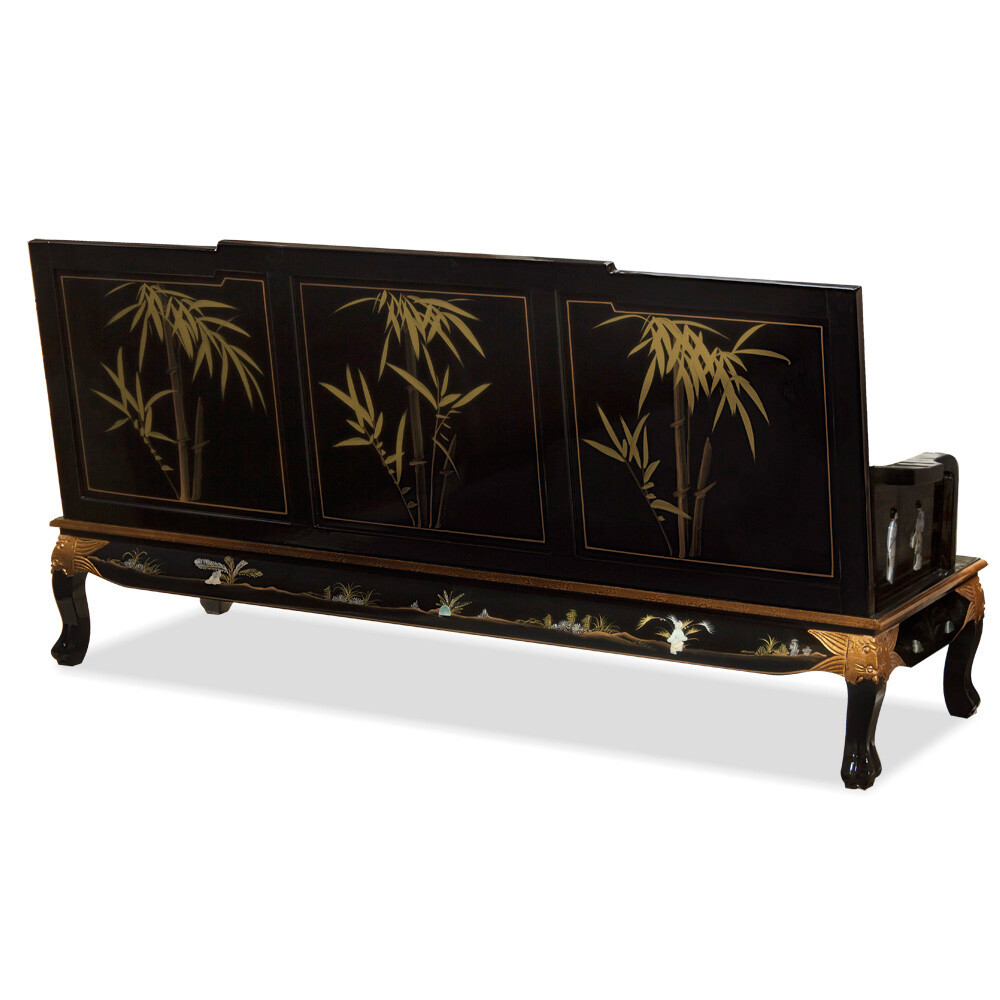 US Seller – Black Lacquer Mother of Pearl Chinese Sofa Couch
