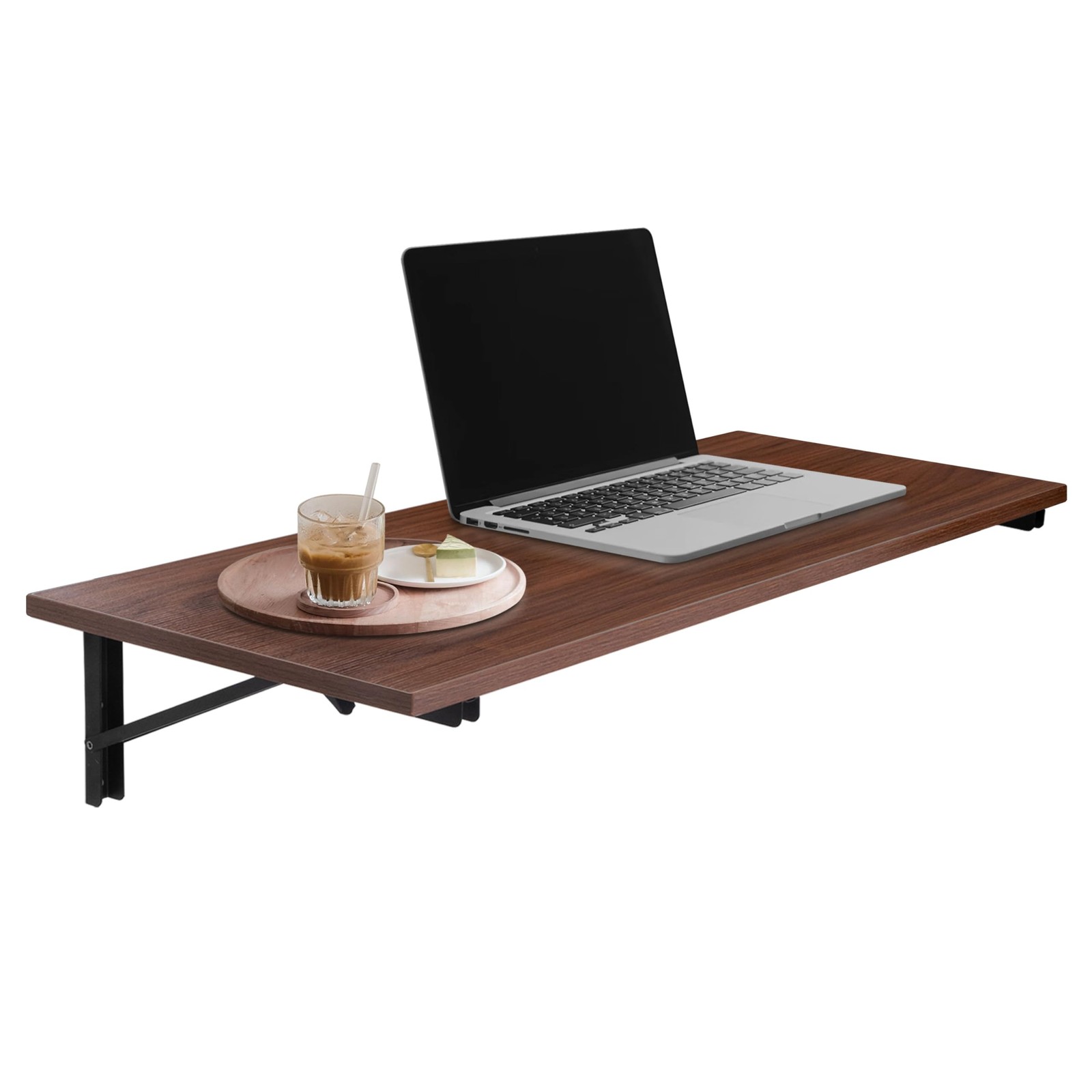 16×40 Inch Mahogany Wall Mounted Folding Table 1.5 Inch Fold Down Wood Desk