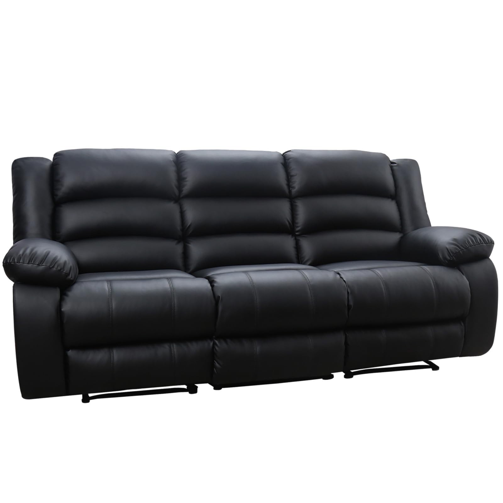 Canmov Faux Leather 3-seat Manual Reclining Sofa with 2 Concealed Cup Holders